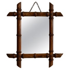 Antiker französischer Wandspiegel in Bambusoptik, Holz und Glas, 1900–1909