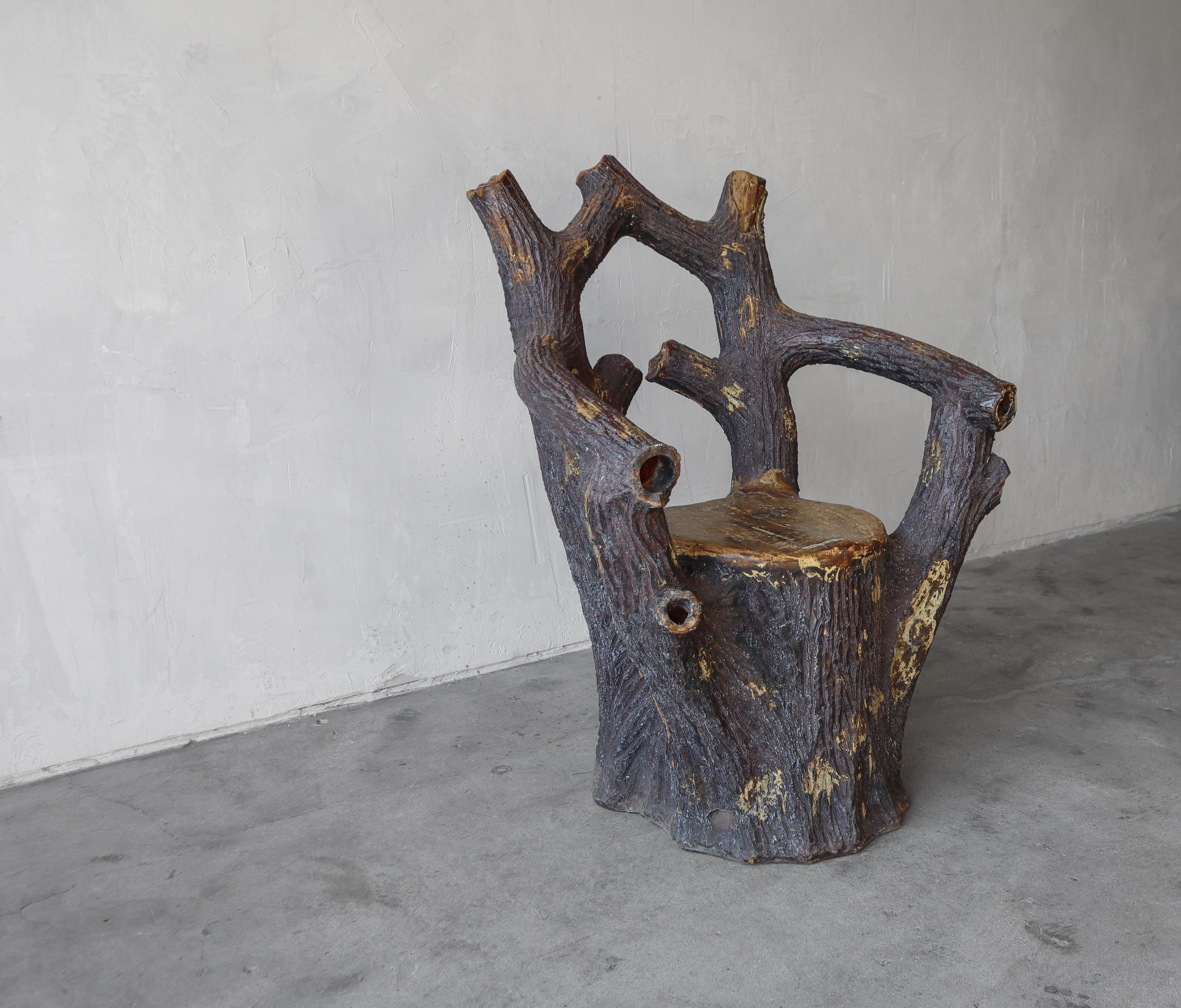 Antique French Faux Bois Cast Tree Trunk Chair For Sale at 1stDibs