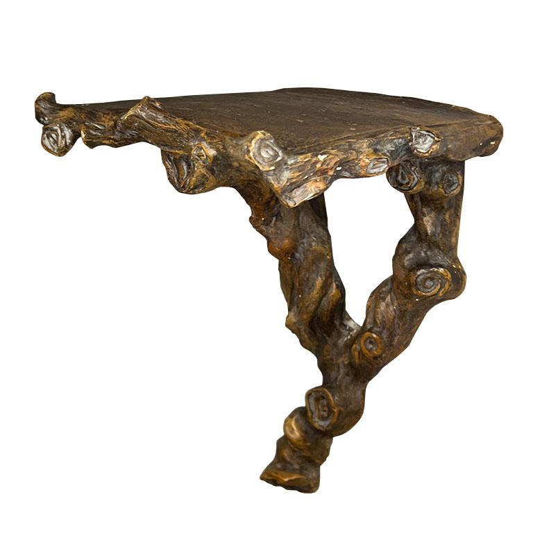 Antique French Faux Bois Wall Console Shelf - Rustic Trompe-l'œil Wood Design In condizioni buone in vendita a Oklahoma City, OK