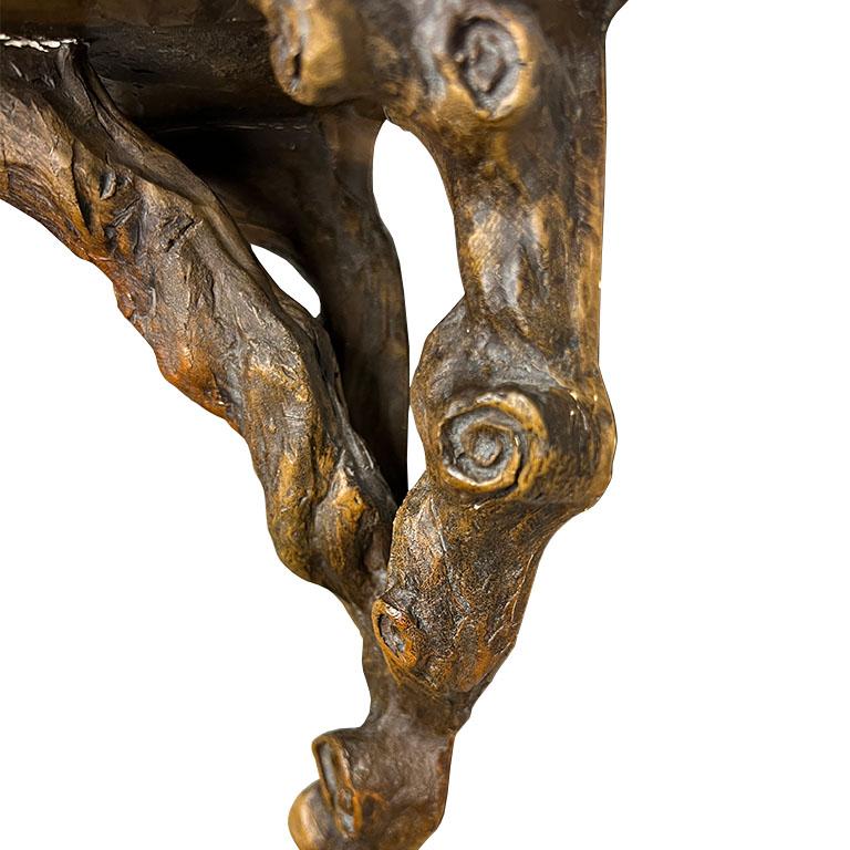 XX secolo Antique French Faux Bois Wall Console Shelf - Rustic Trompe-l'œil Wood Design in vendita