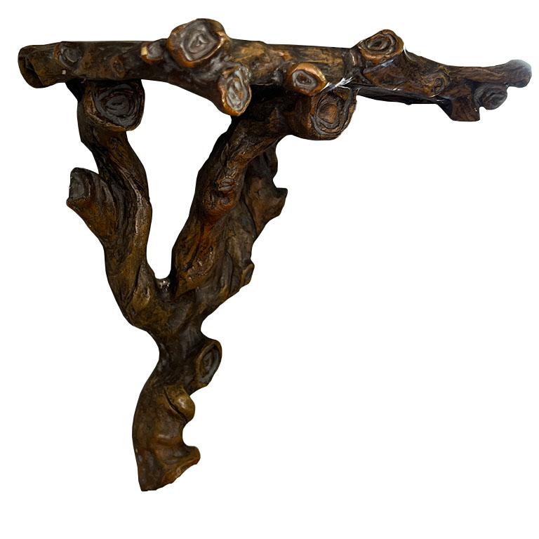 Antique French Faux Bois Wall Console Shelf - Rustic Trompe-l'œil Wood Design in vendita 2