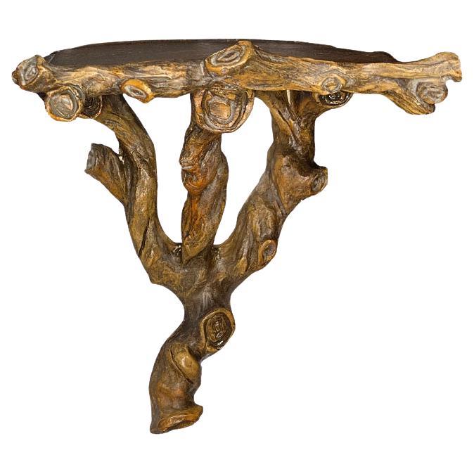 Antique French Faux Bois Wall Console Shelf – Rustic Trompe-l'œil Wood Design