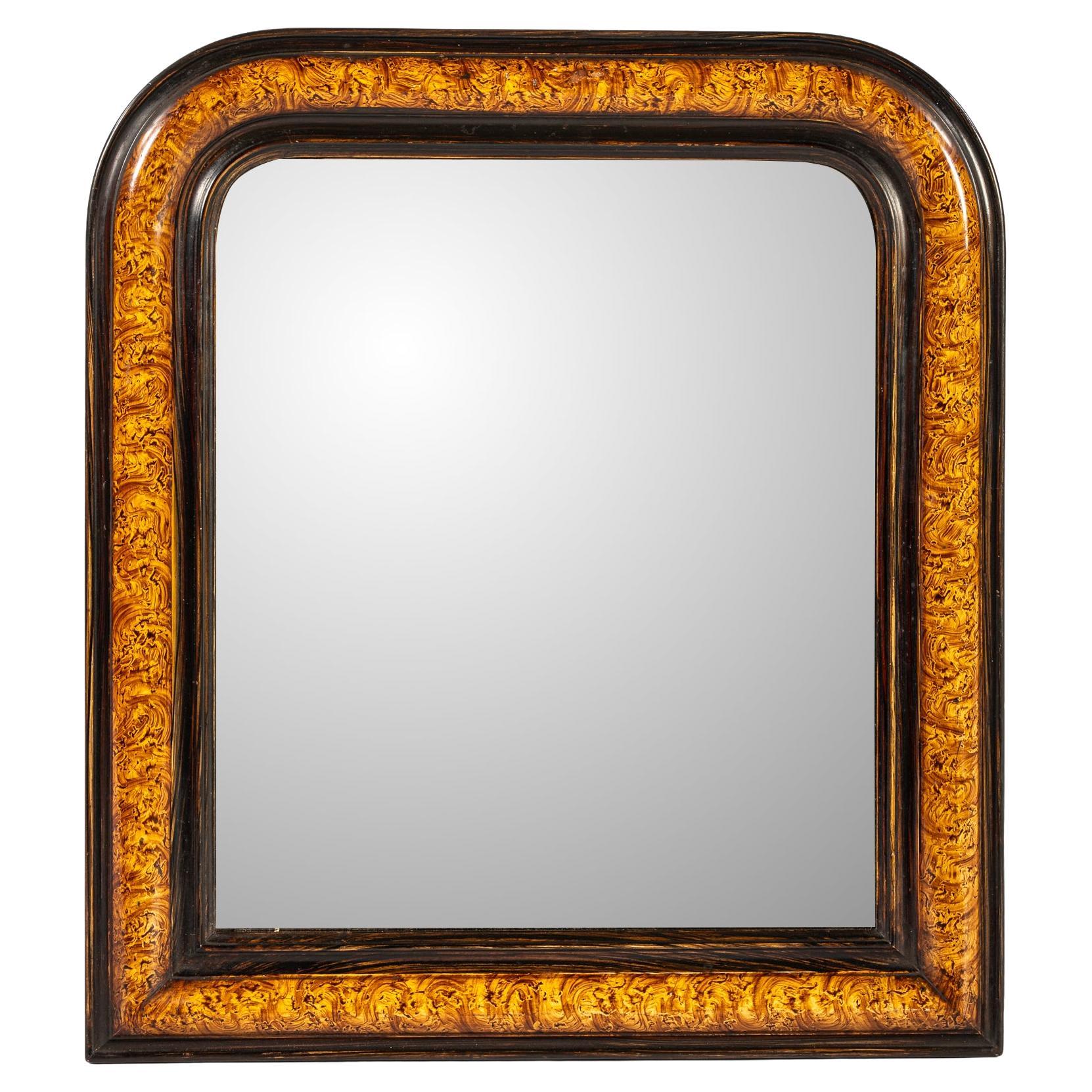 Antique French Faux Burl Rosewood Painted Small Louis Philippe mirror