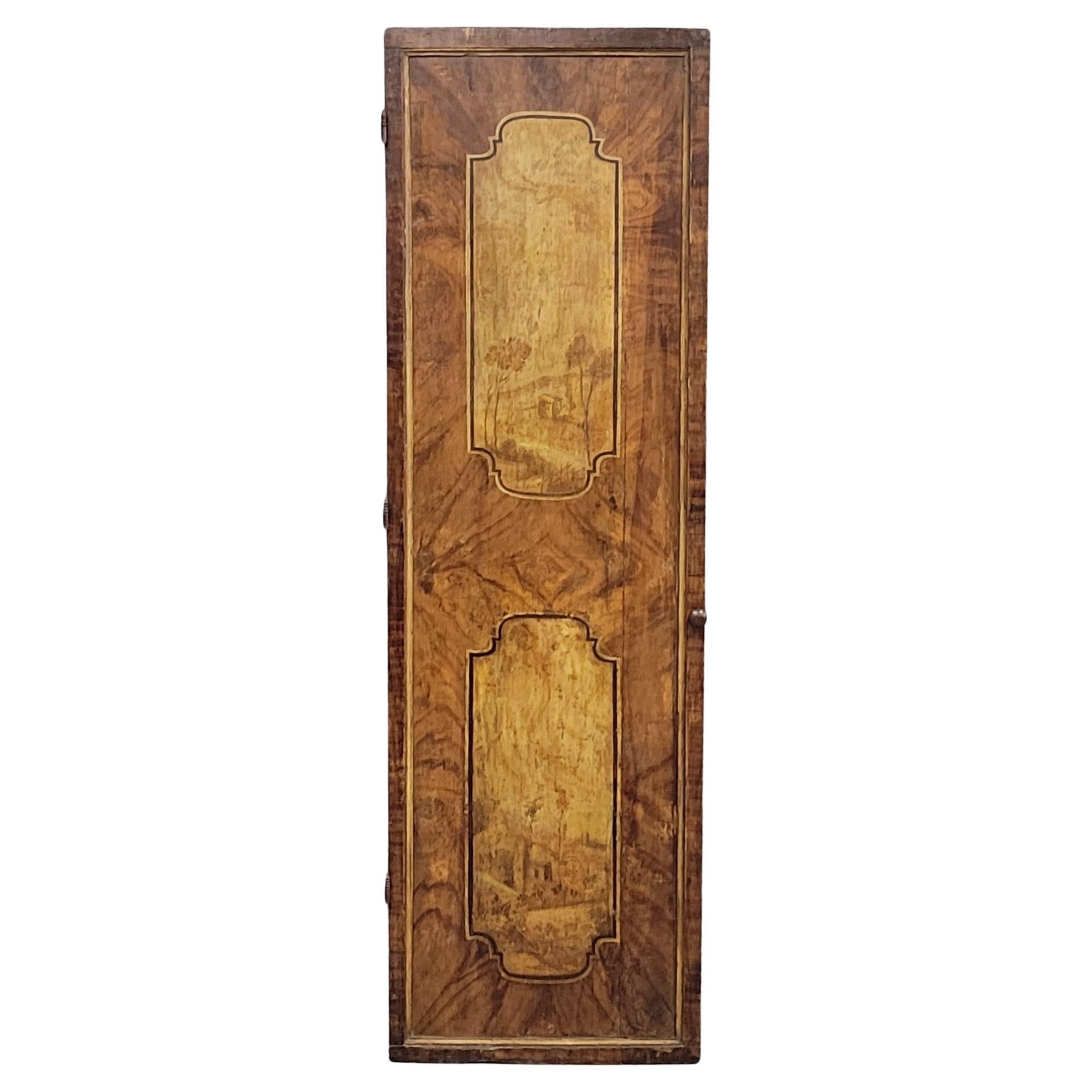 Antique French Faux Grain Painted Pine Pantry Door with Landscape Scenes