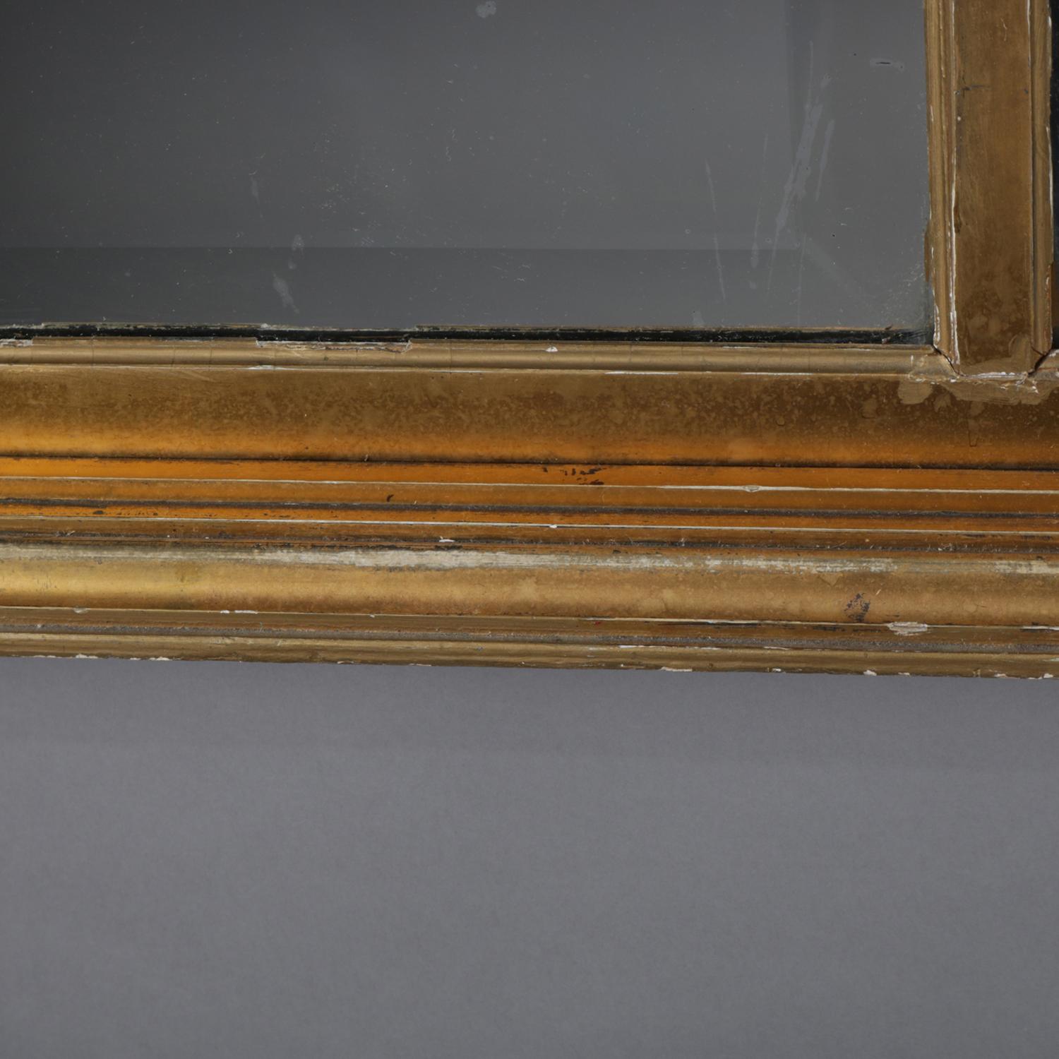 Antique French Federal Neoclassical Giltwood Triptych Overmantel Mirror 2