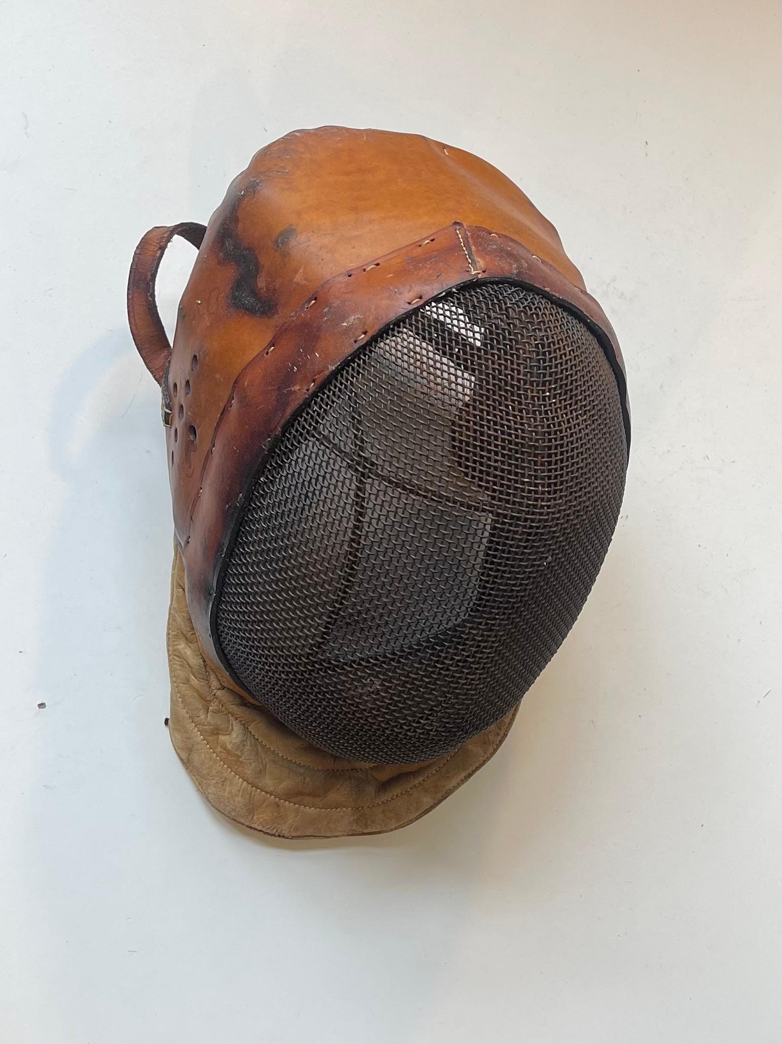 Brutalist Antique French Fencing Mask in Leather & Steel For Sale