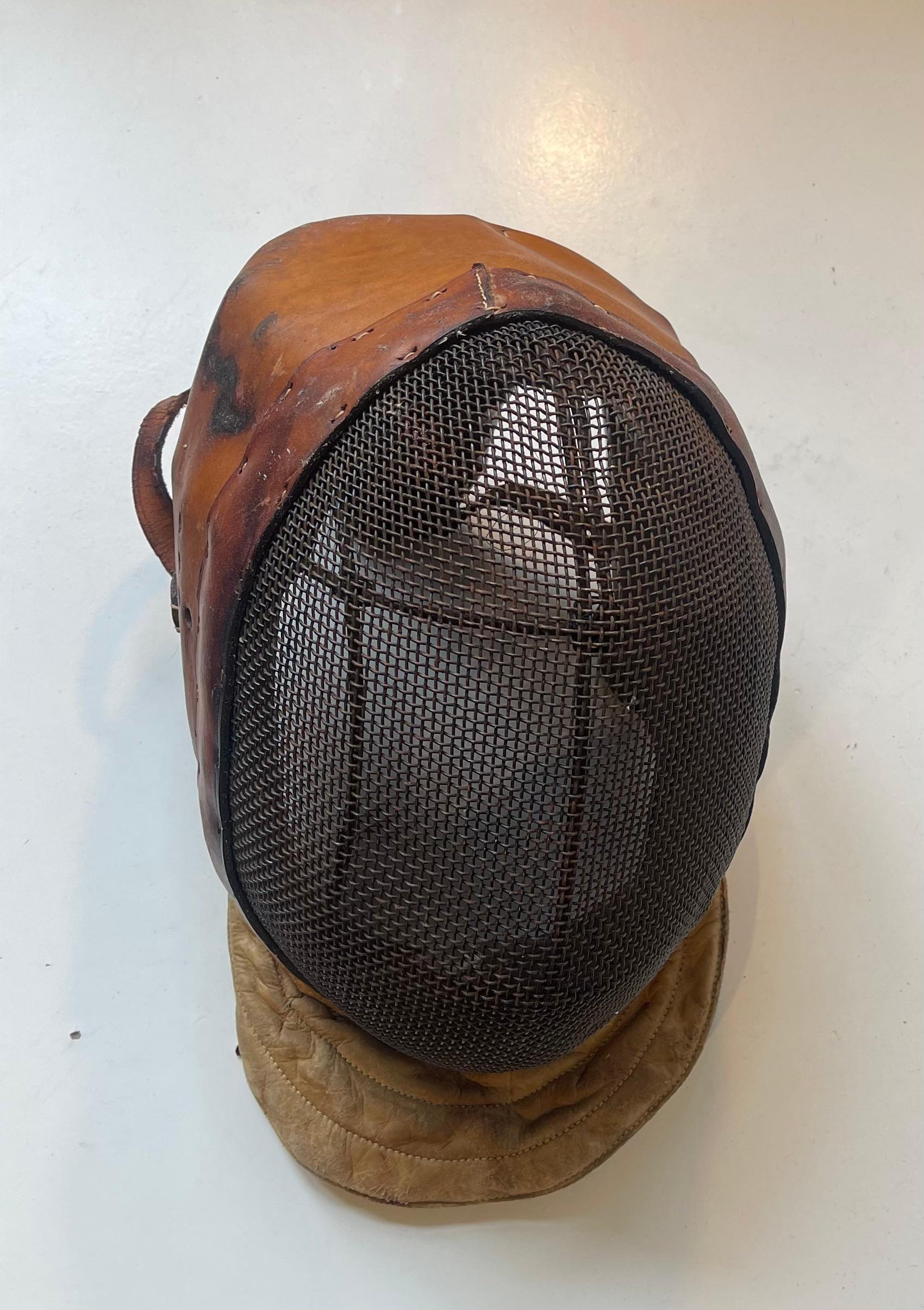 Early 20th Century Antique French Fencing Mask in Leather & Steel For Sale