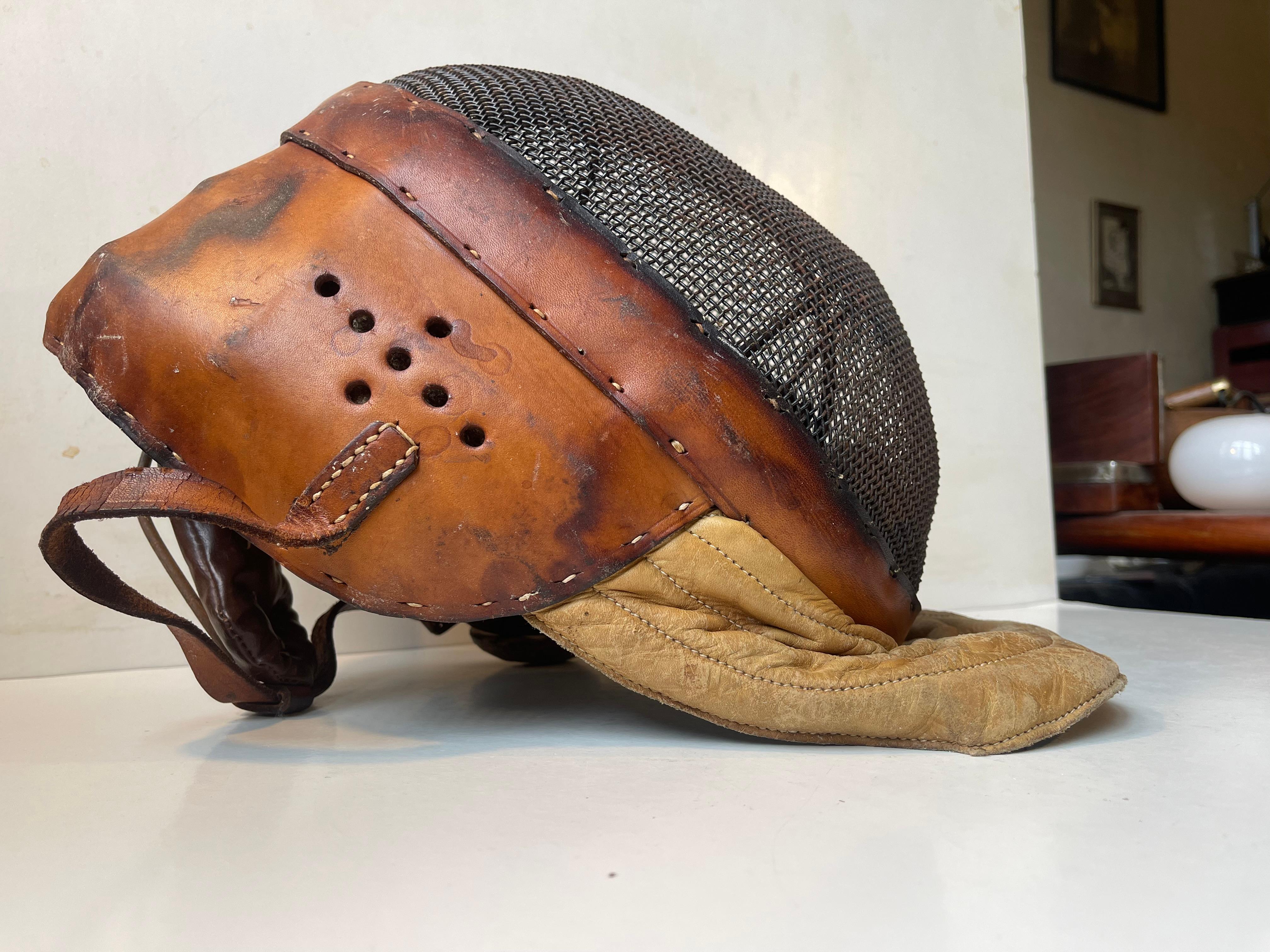 Antique French Fencing Mask in Leather & Steel For Sale 1