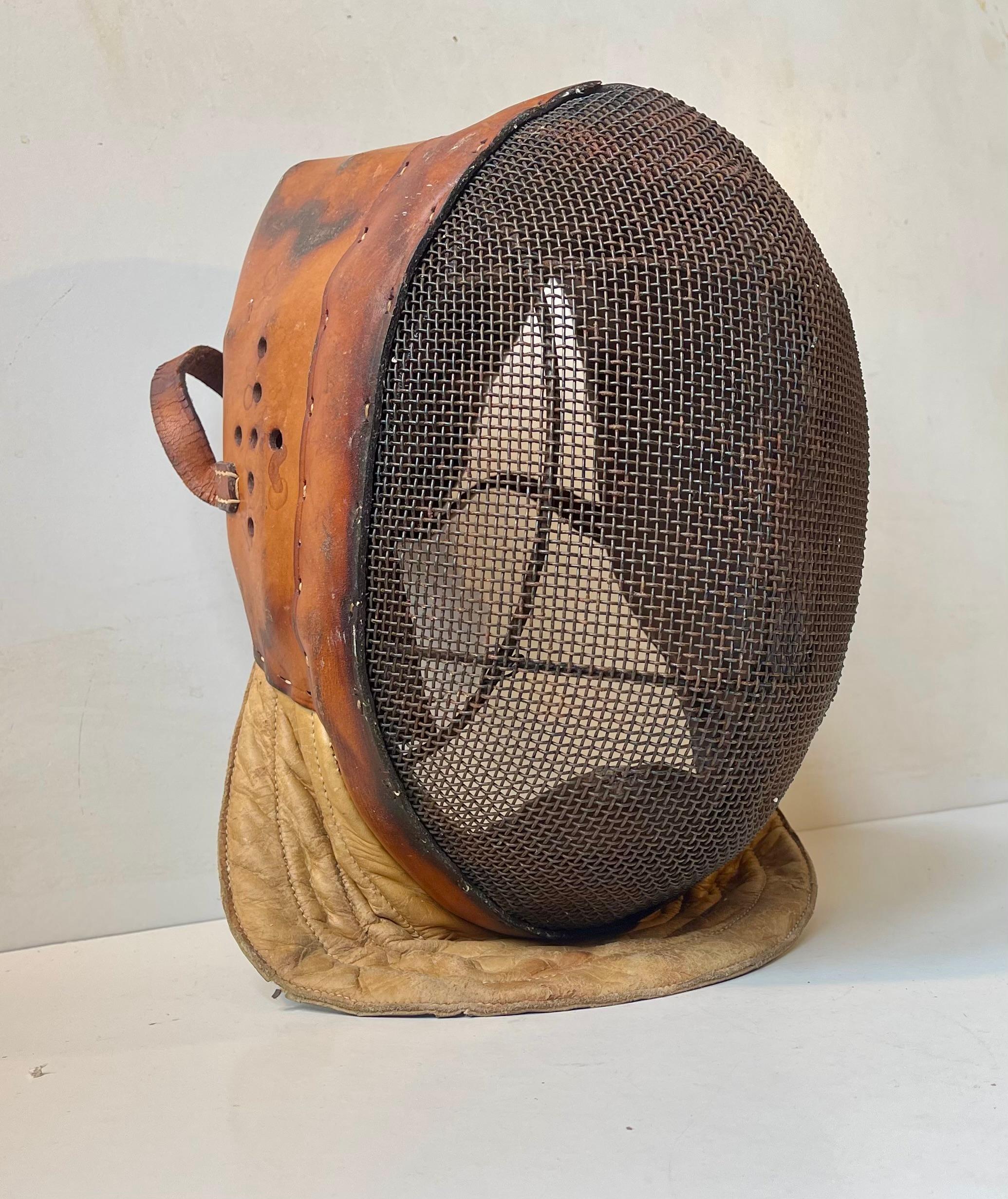 Antique French Fencing Mask in Leather & Steel For Sale 3