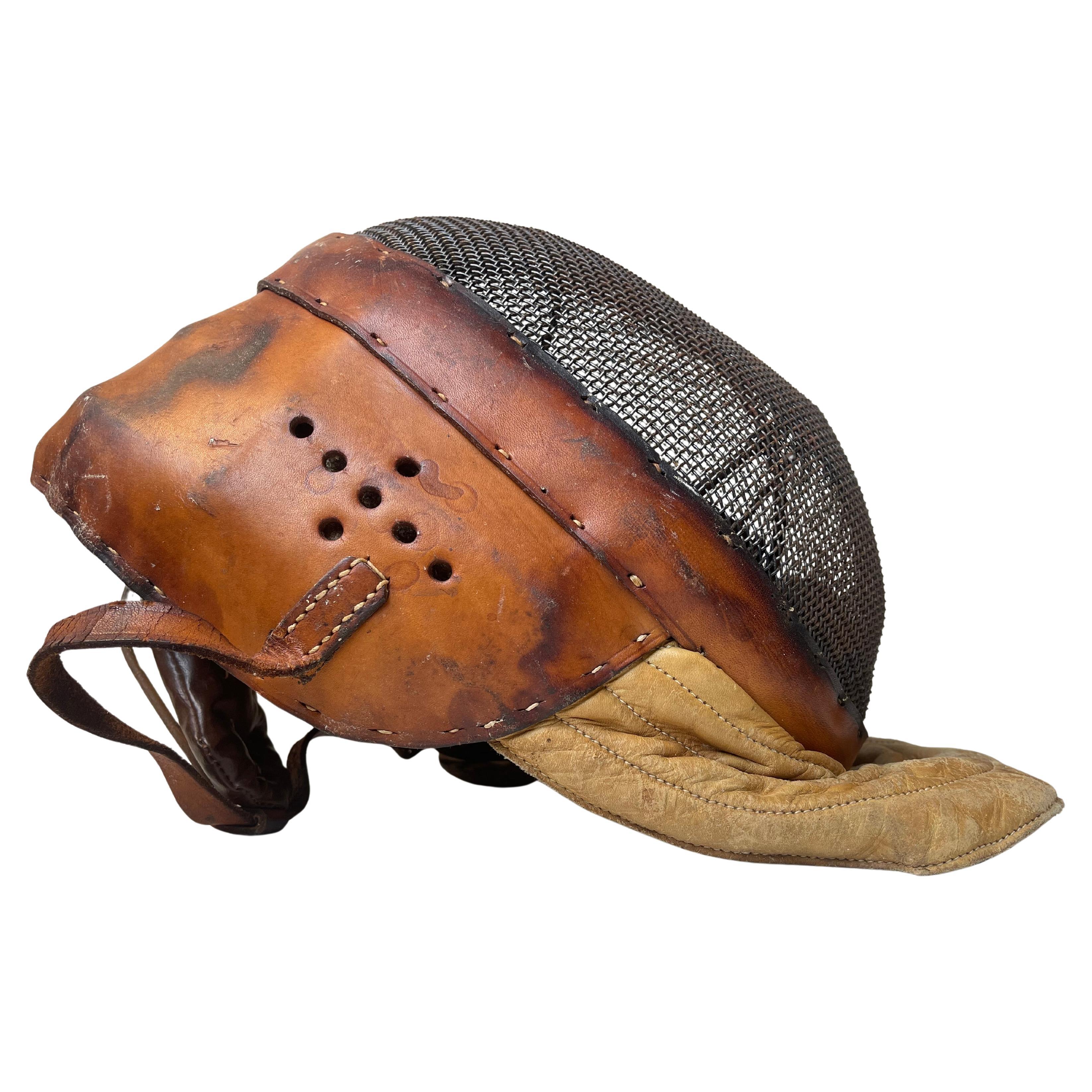 Antique French Fencing Mask in Leather & Steel For Sale