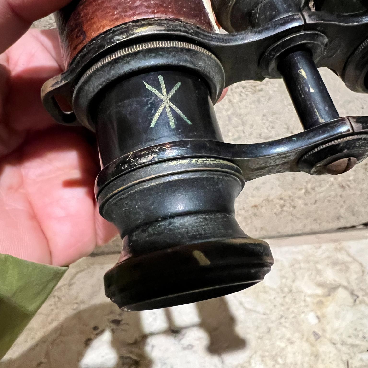Antique French Field Binoculars Brass Leather Wrap Le Maire For Sale 11