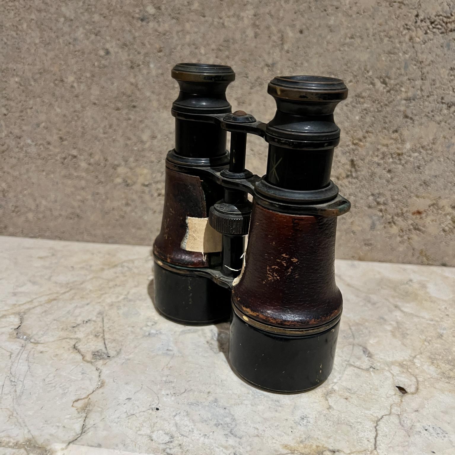 Late Victorian Antique French Field Binoculars Brass Leather Wrap Le Maire For Sale