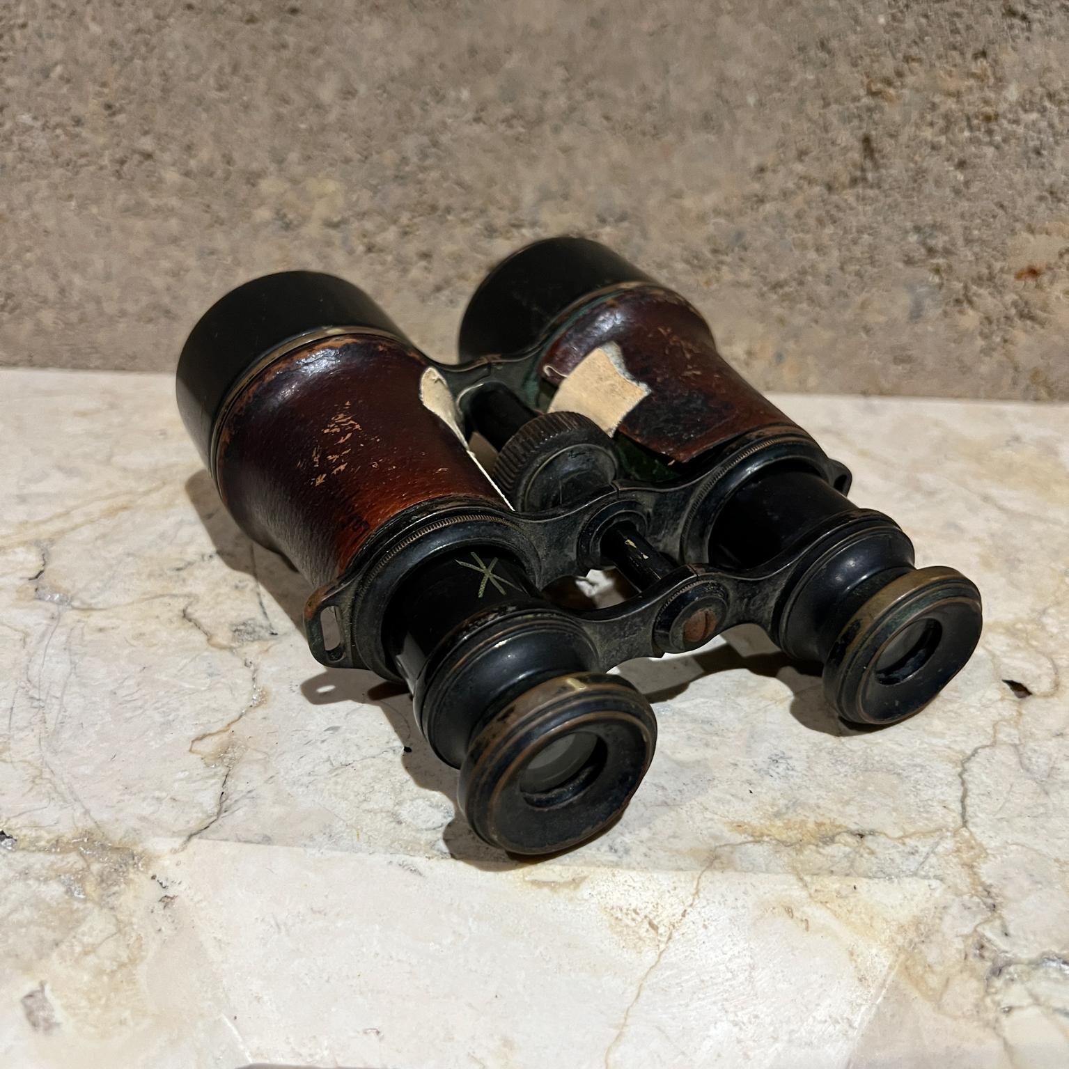 Antique French Field Binoculars Brass Leather Wrap Le Maire For Sale 1