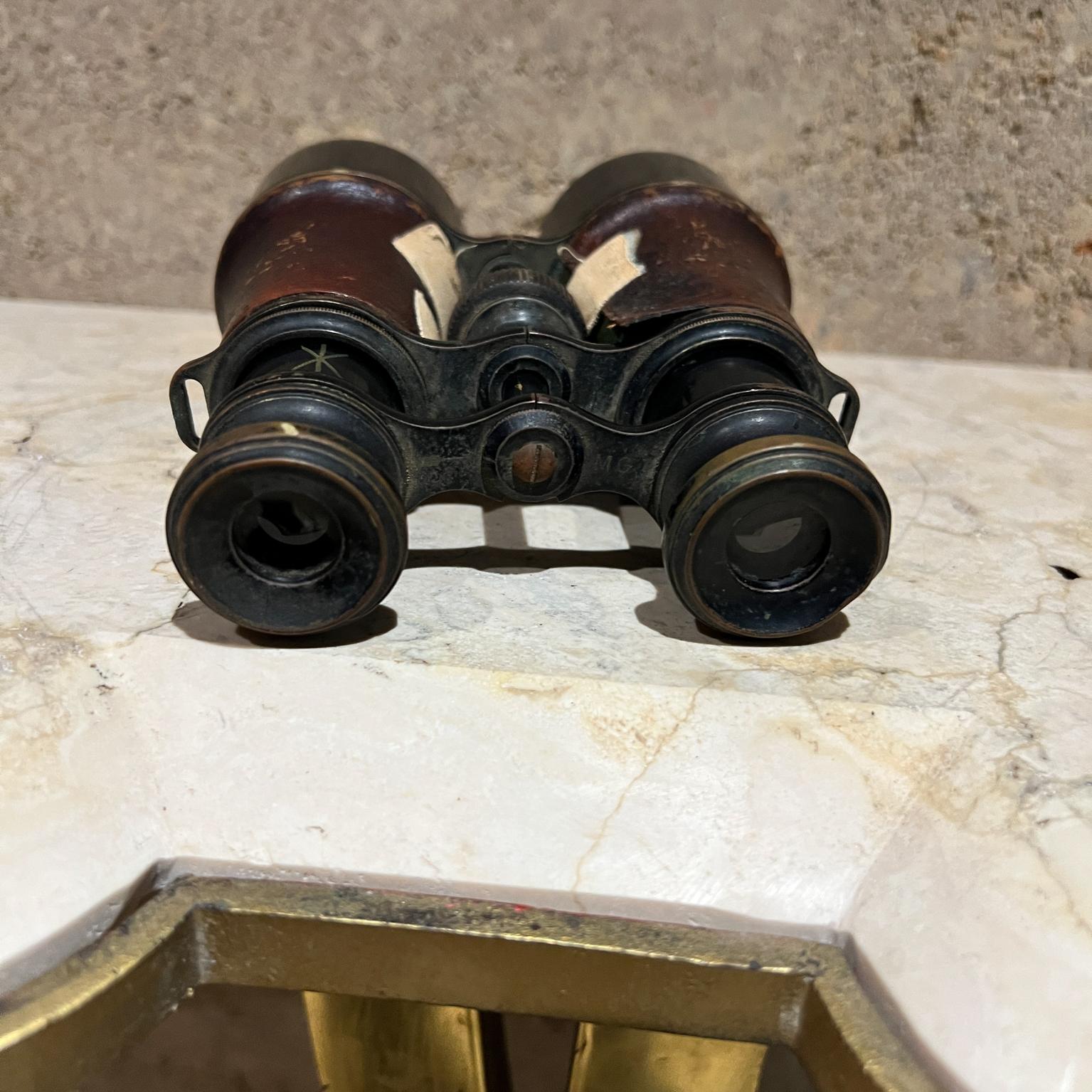 Antique French Field Binoculars Brass Leather Wrap Le Maire For Sale 2