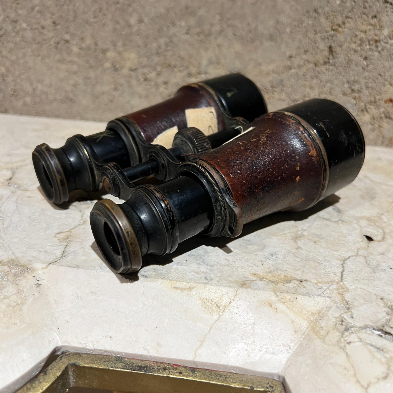 Antique French Field Binoculars Brass Leather Wrap Le Maire For Sale 3