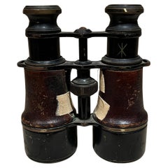 Antique French Field Binoculars Brass Leather Wrap Le Maire