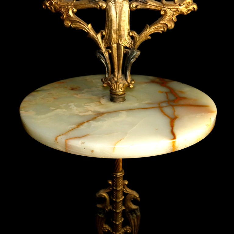 Antique French Figural Art Nouveau Onyx and Bronze Smoking Stand, circa