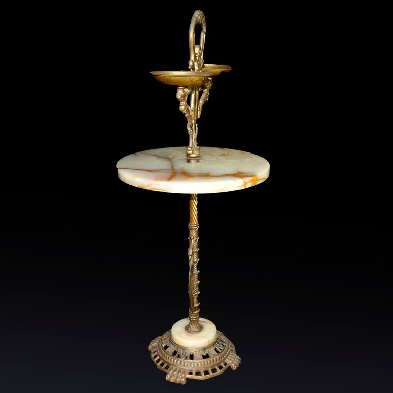 Antique French Figural Art Nouveau Onyx and Bronze Smoking Stand, circa