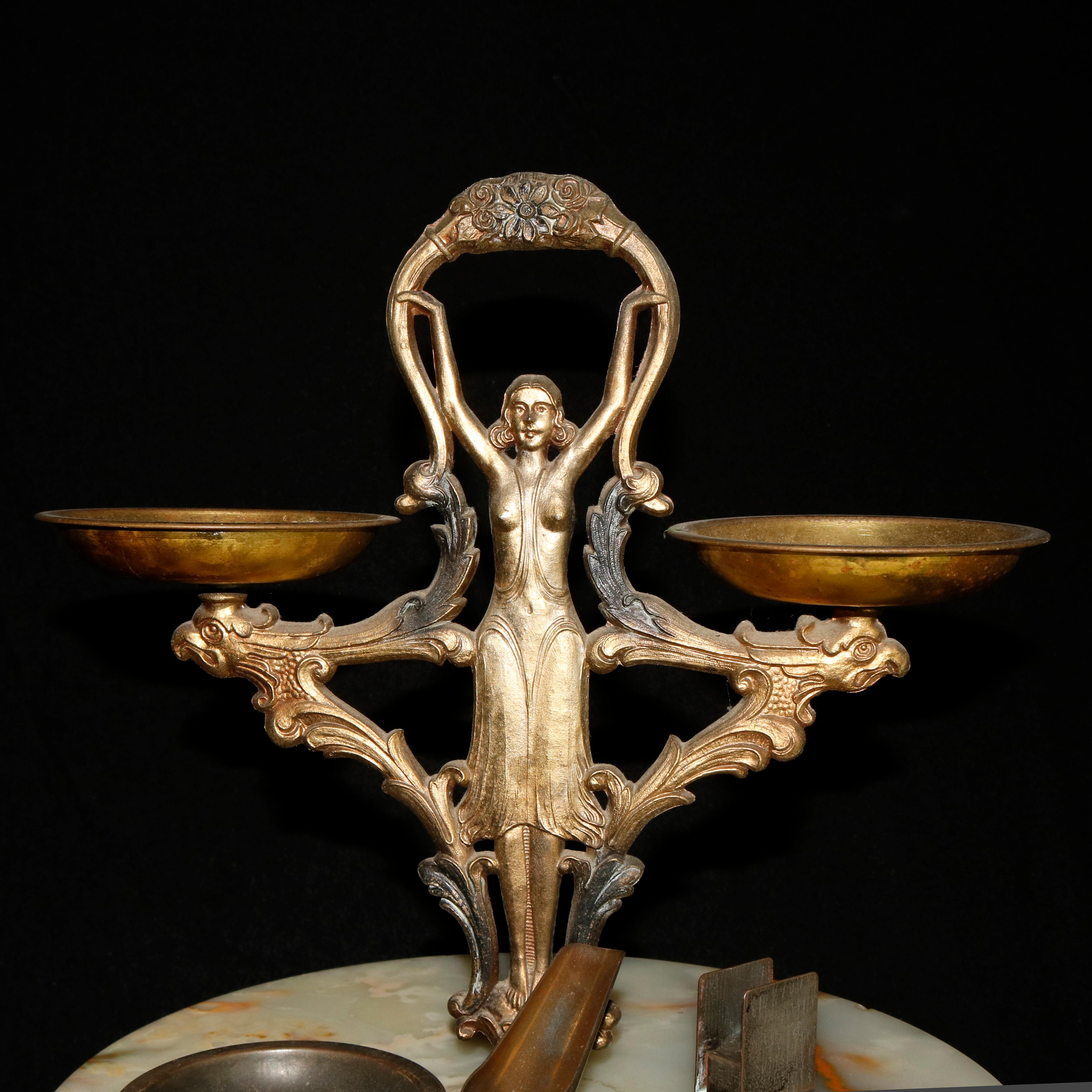 Antique French Figural Art Nouveau Onyx and Bronze Smoking Stand, circa 1910 4