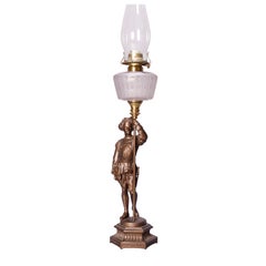 Antique French Figural Bronze Gone with the Wind Gilt Art Glass Lamp, circa 1890