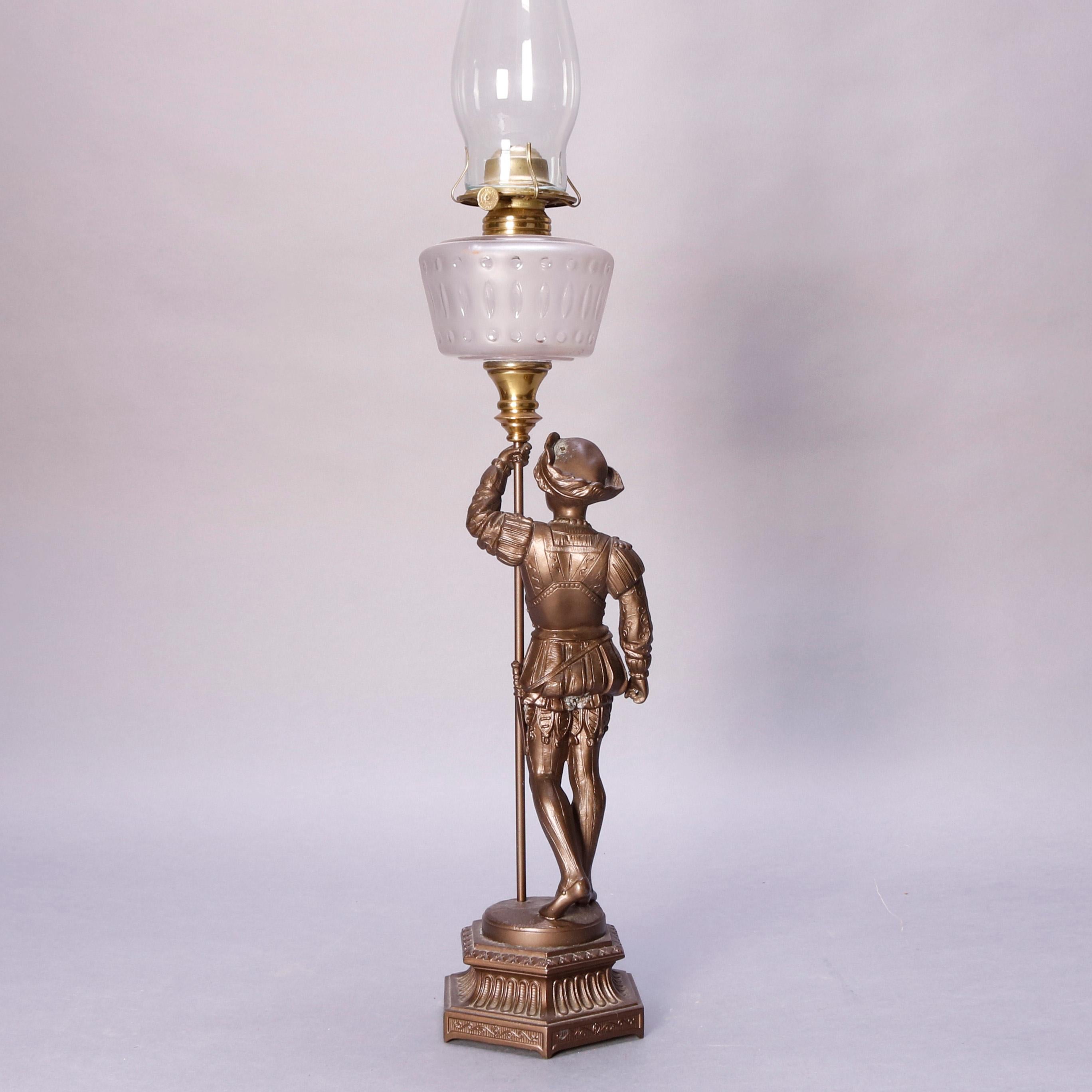 Antique French Figural Bronze Gone with the Wind Gilt Art Glass Lamp, circa 1890 4