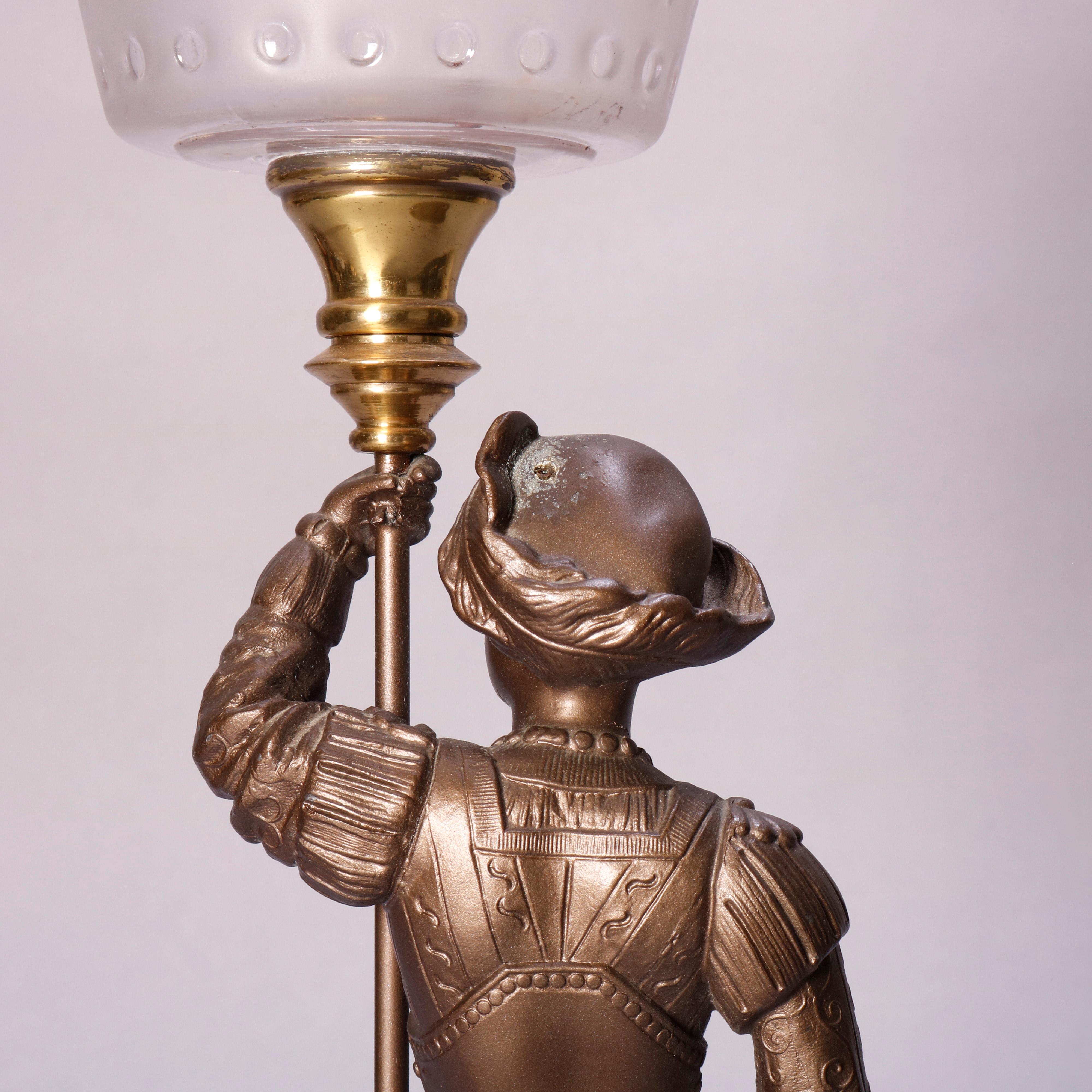 Classical Roman Antique French Figural Bronze Gone with the Wind Gilt Art Glass Lamp, circa 1890