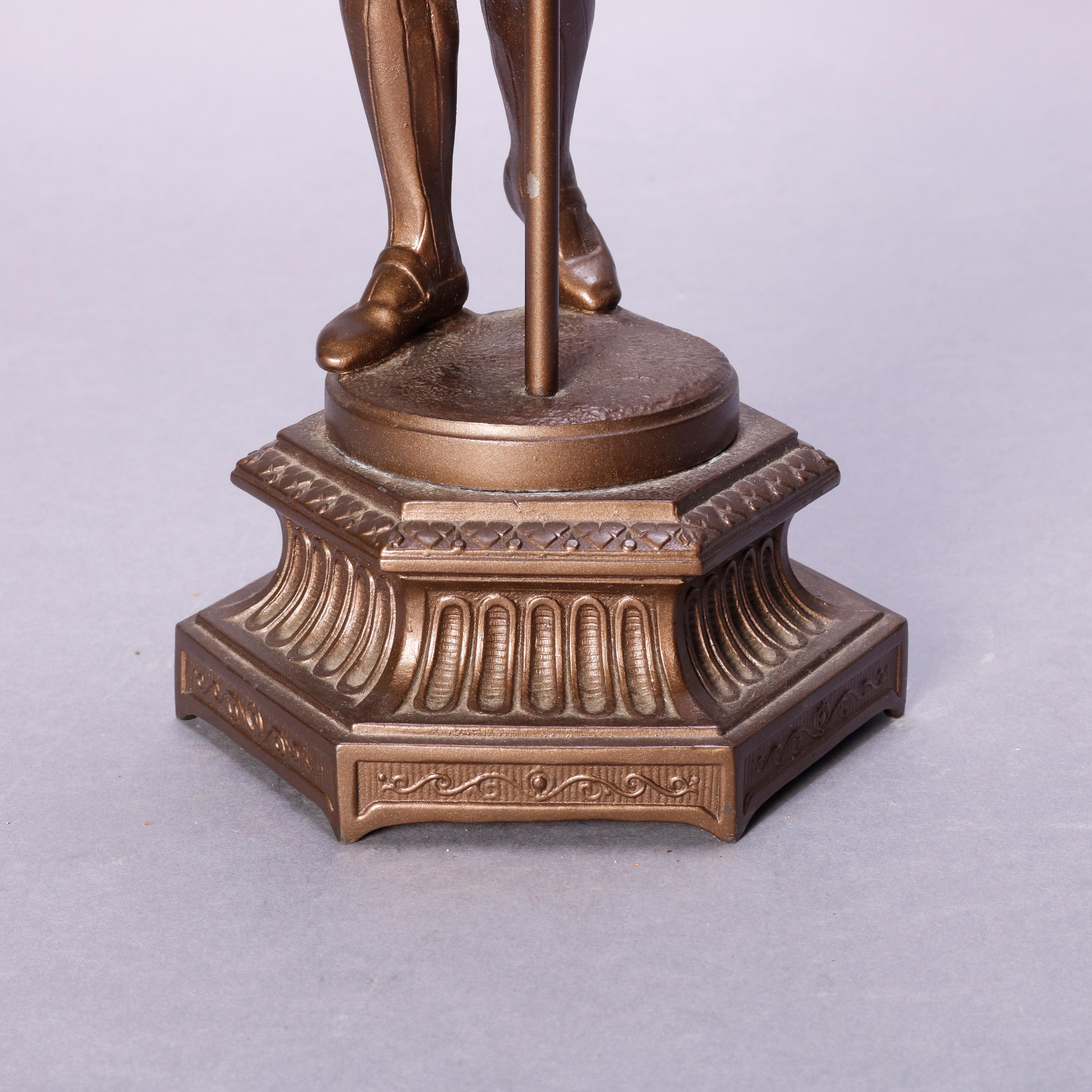 Cast Antique French Figural Bronze Gone with the Wind Gilt Art Glass Lamp, circa 1890