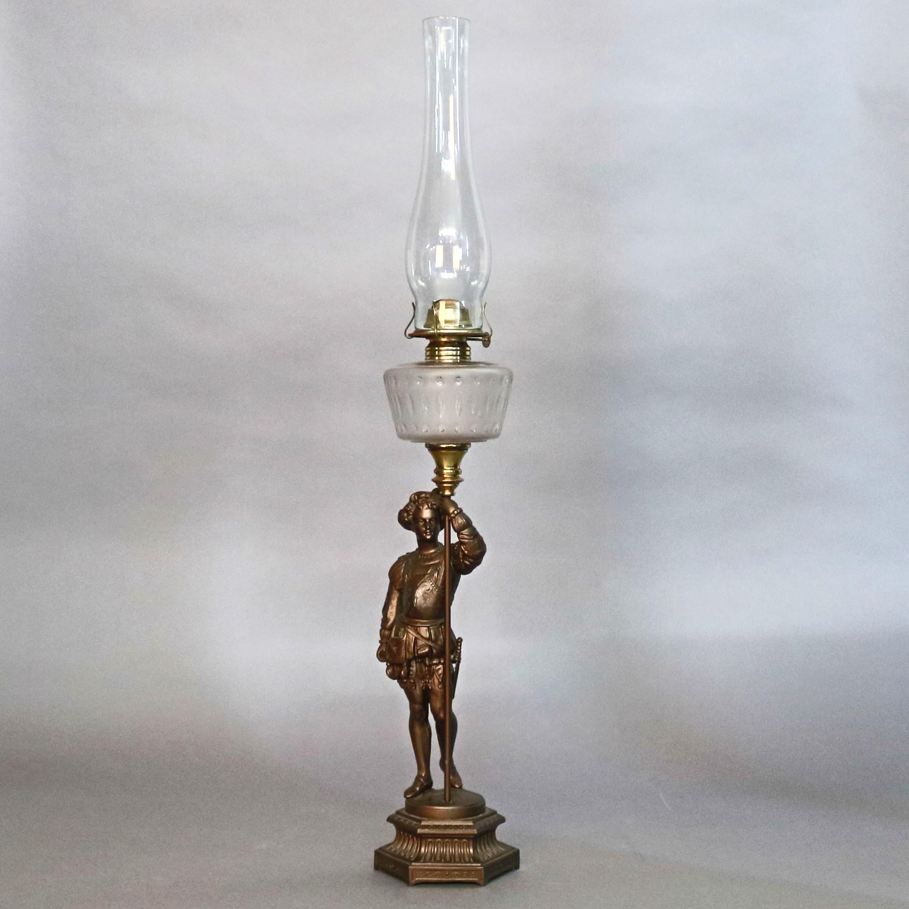Antique French Figural Bronze Gone with the Wind Gilt Art Glass Lamp, circa 1890 1