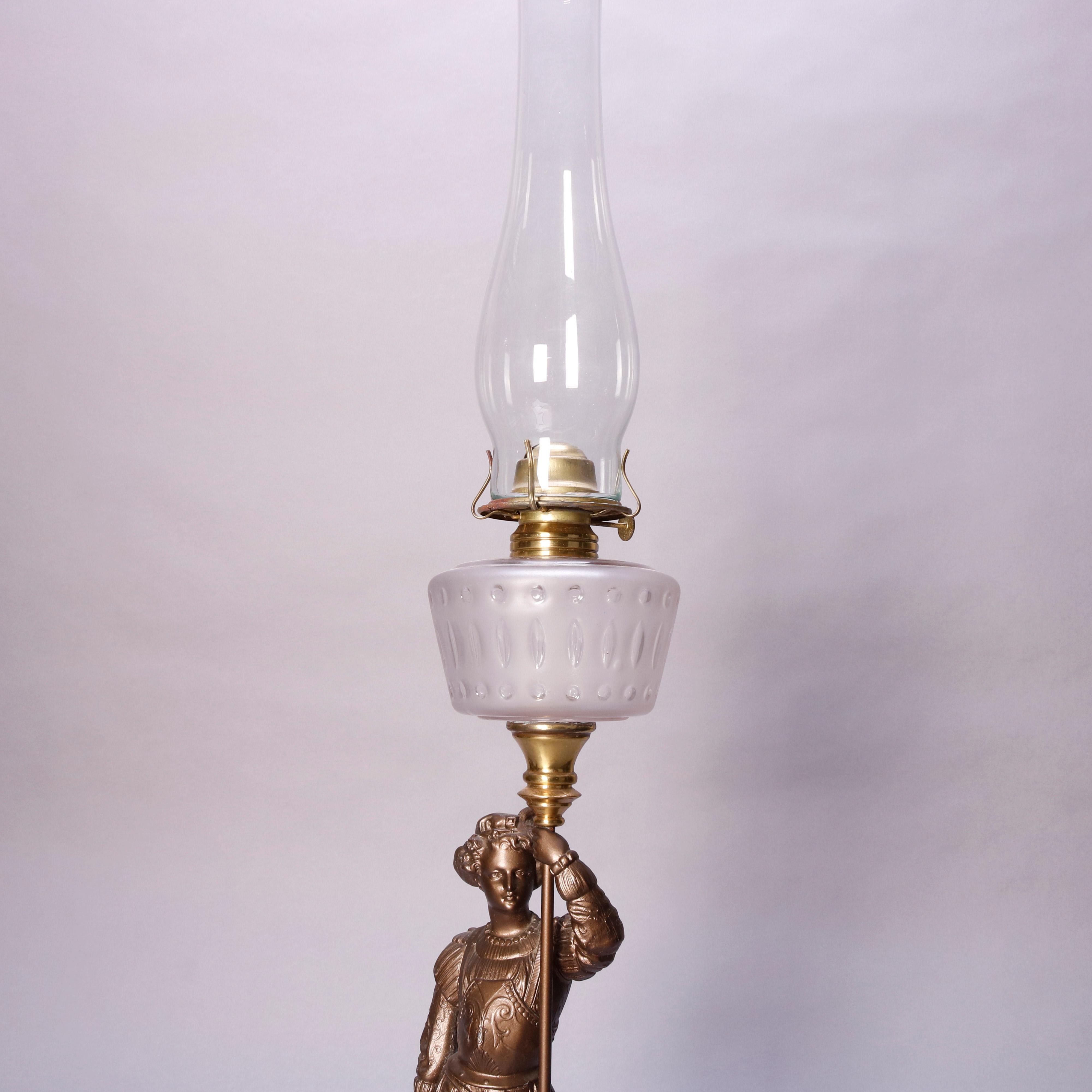 Antique French Figural Bronze Gone with the Wind Gilt Art Glass Lamp, circa 1890 2