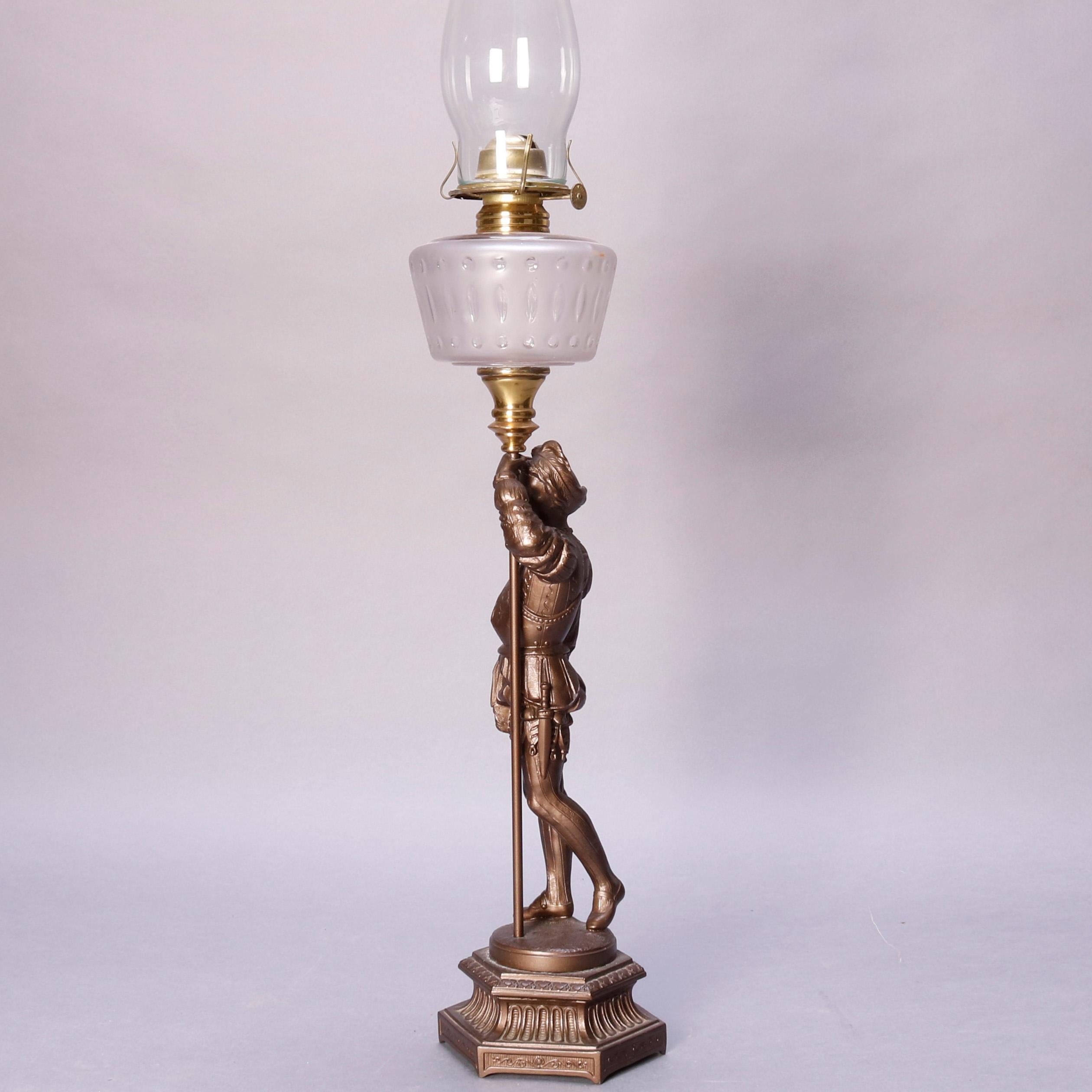 Antique French Figural Bronze Gone with the Wind Gilt Art Glass Lamp, circa 1890 3