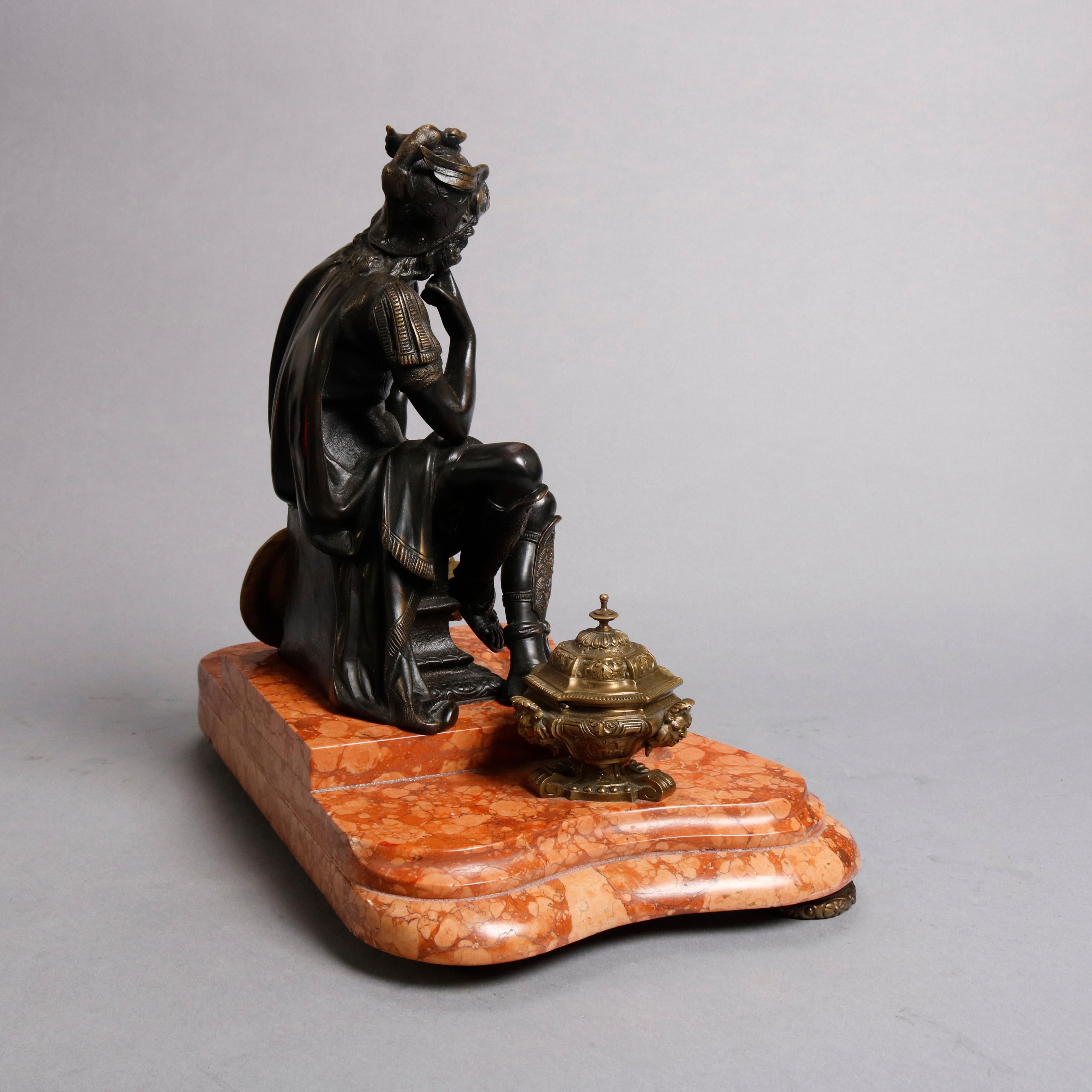 Antique French Figural Bronze & Marble Statuary Inkwell with Mercury, circa 1880 5