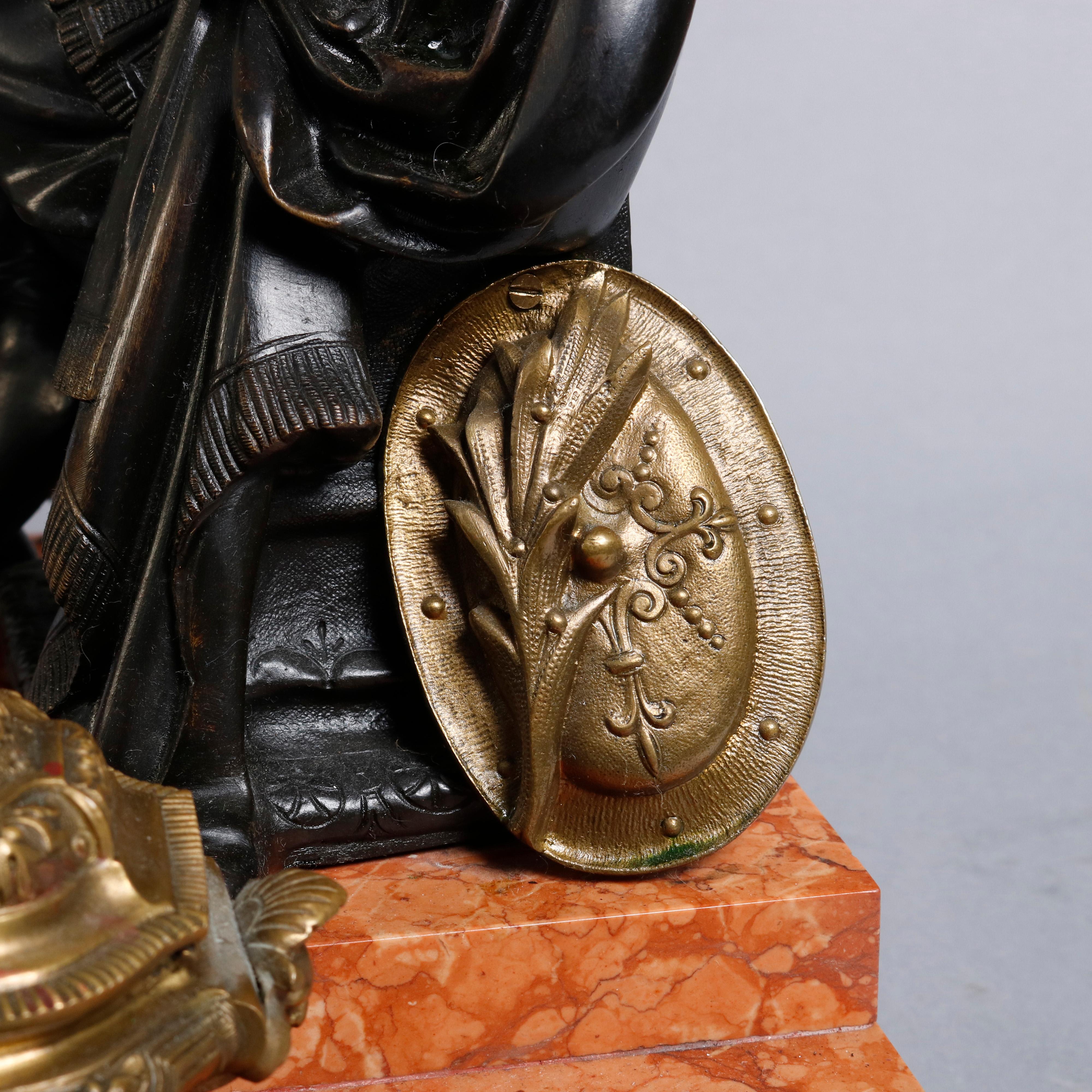 19th Century Antique French Figural Bronze & Marble Statuary Inkwell with Mercury, circa 1880