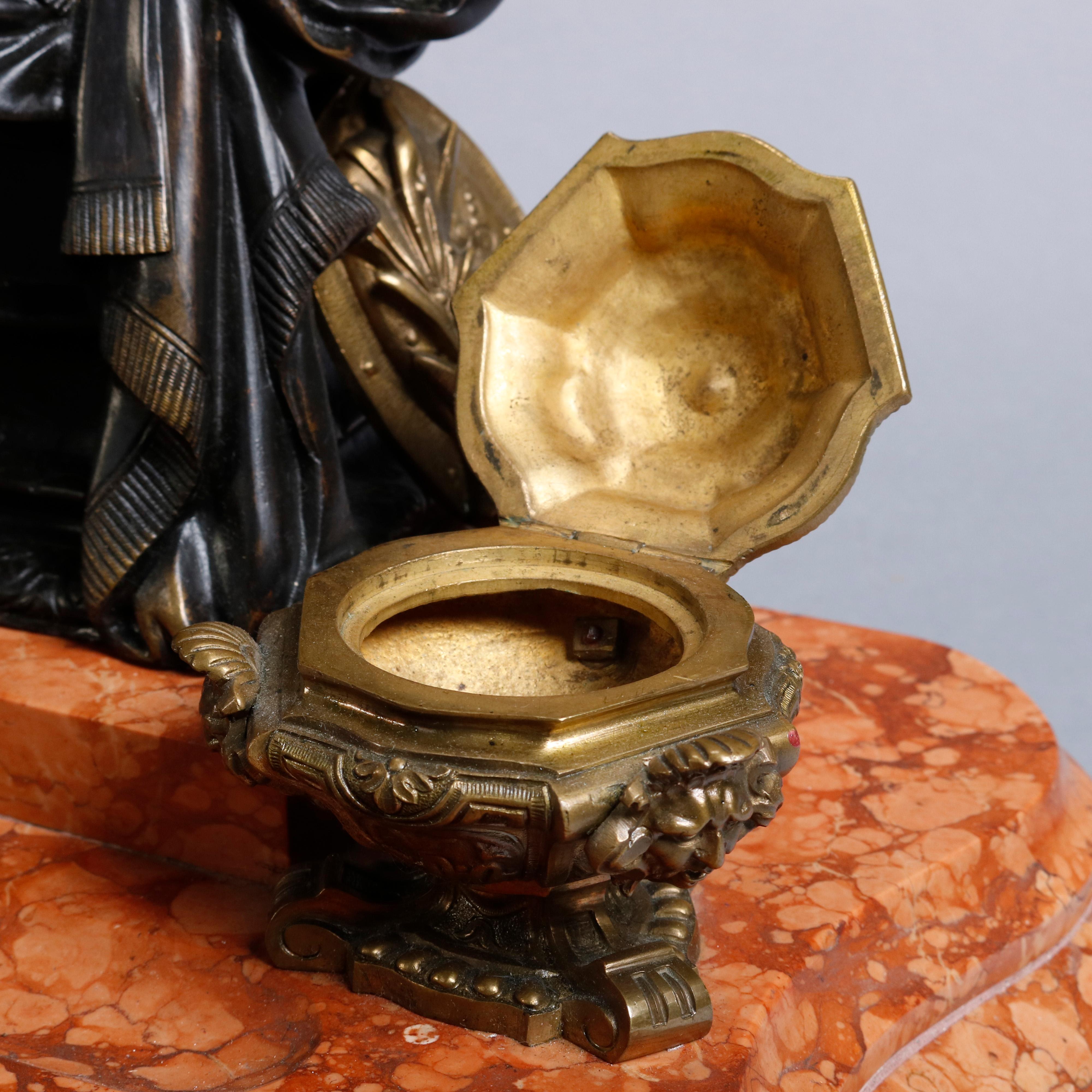Antique French Figural Bronze & Marble Statuary Inkwell with Mercury, circa 1880 3