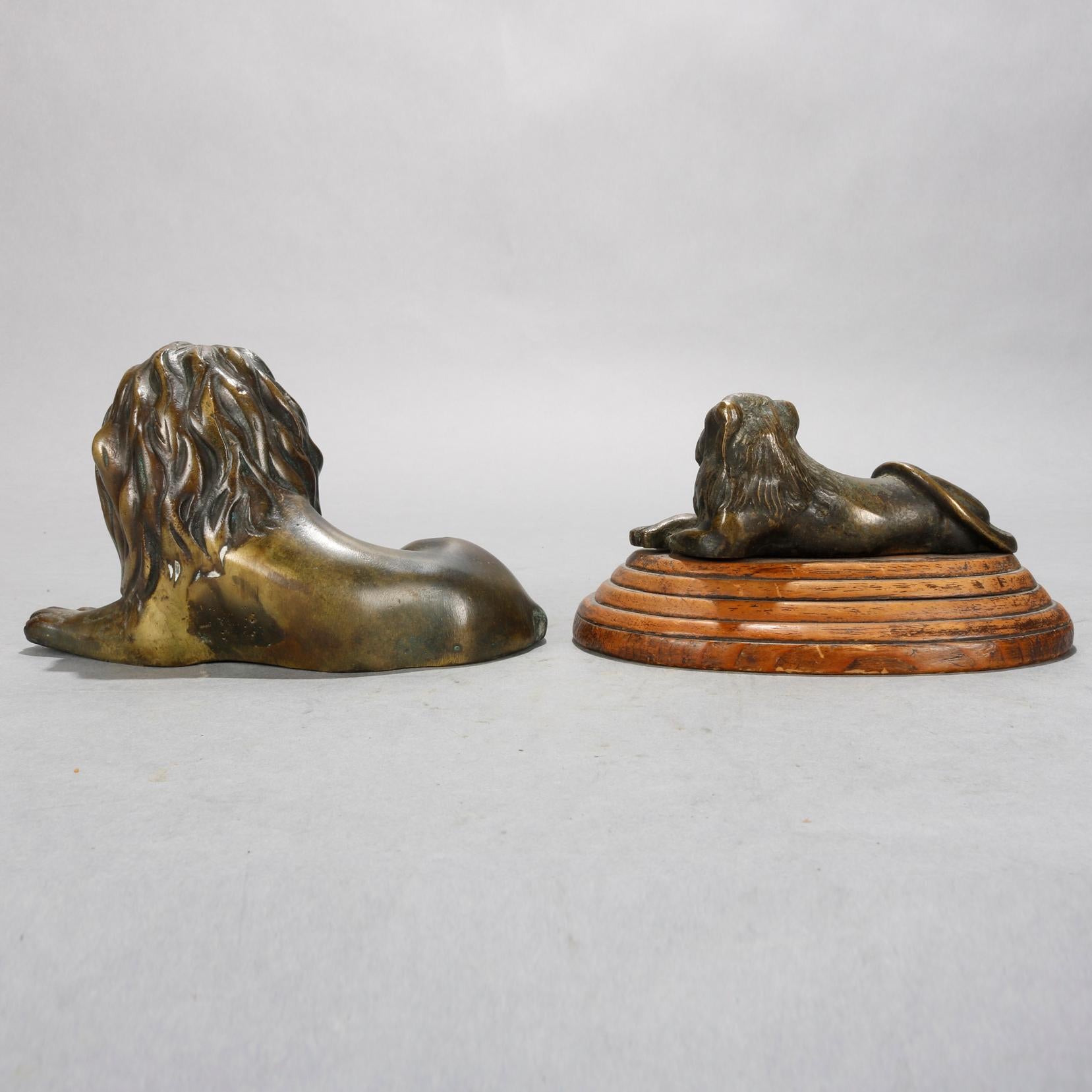 Antique French Figural Bronze Recumbent Lion Sculptures, circa 1890 In Good Condition In Big Flats, NY