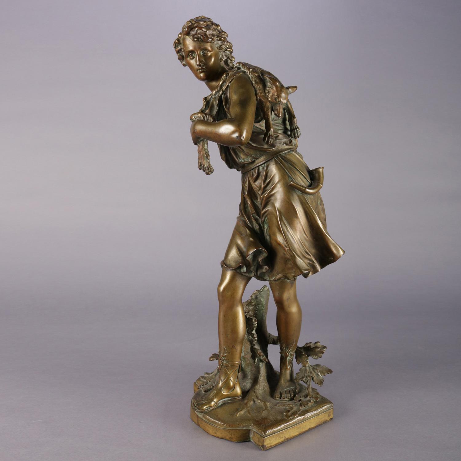 Antique French Victorian cast bronze portrait sculpture depicts full length portrait of a boy signed on base Bouret, circa 1890


Measures - 22