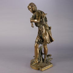 Antique French Figural Cast Bronze Portrait Sculpture of a Boy Signed Bouret