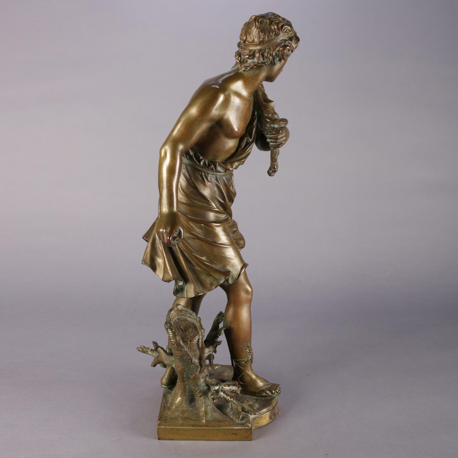 Classical Greek Antique French Figural Cast Bronze Portrait Sculpture of a Boy Signed Bouret