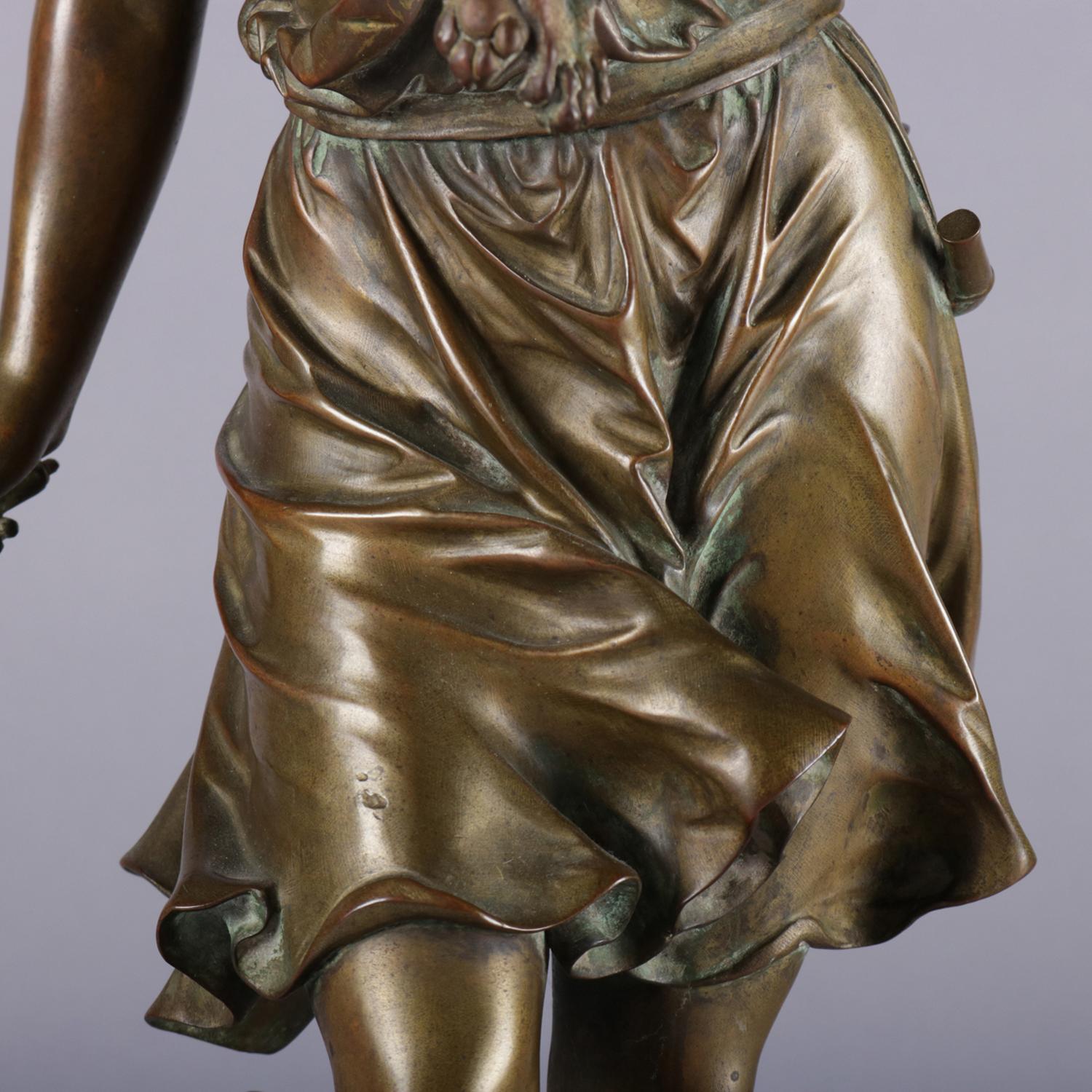Antique French Figural Cast Bronze Portrait Sculpture of a Boy Signed Bouret 1