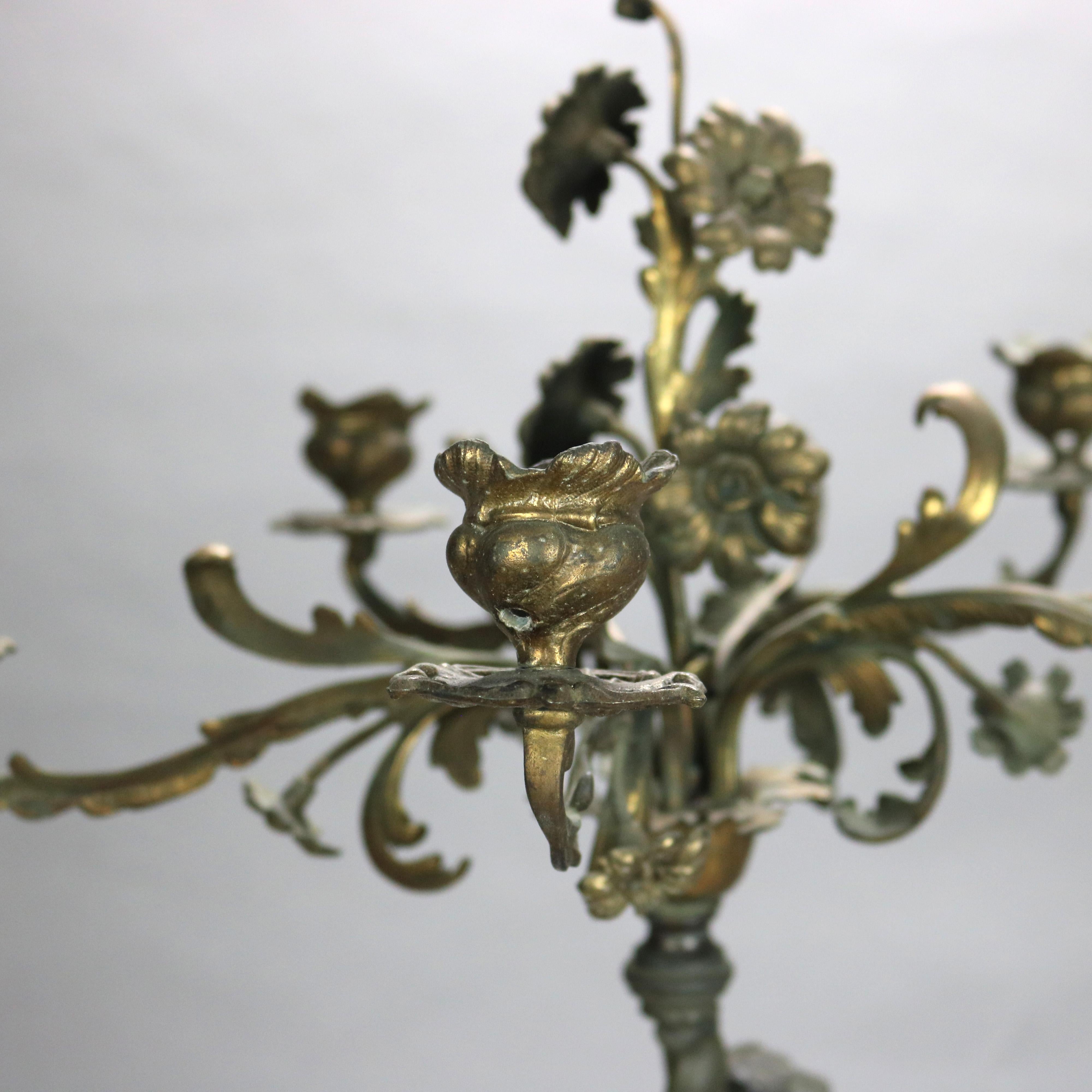 Antique French Figural & Floral Five Light Candelabra Lamp with Cherub c1890 4