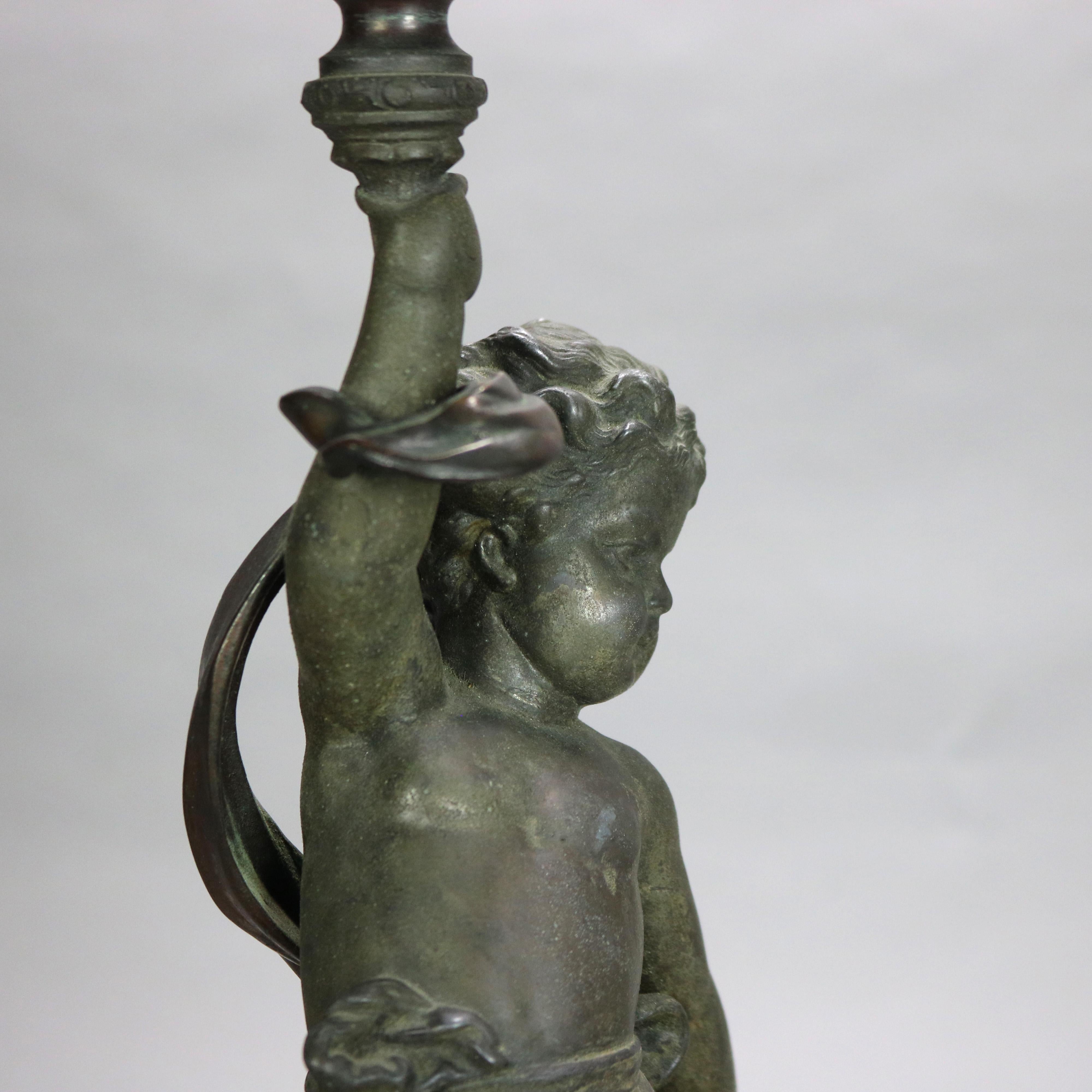 Antique French Figural & Floral Five Light Candelabra Lamp with Cherub c1890 5