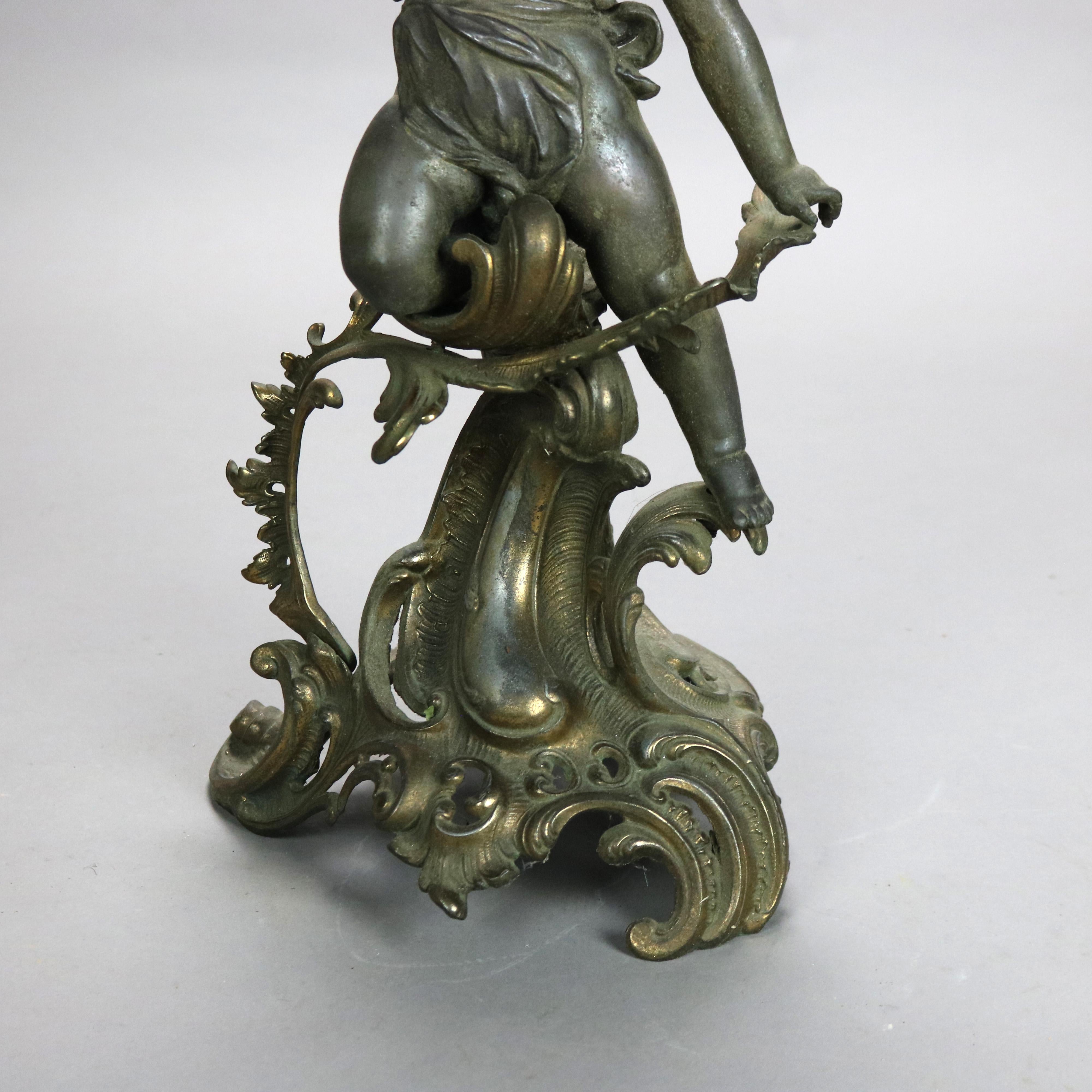Antique Neoclassical French Figural & Floral Five Light Candelabra Lamp with Cherub c1890

Measures - 31 5/8