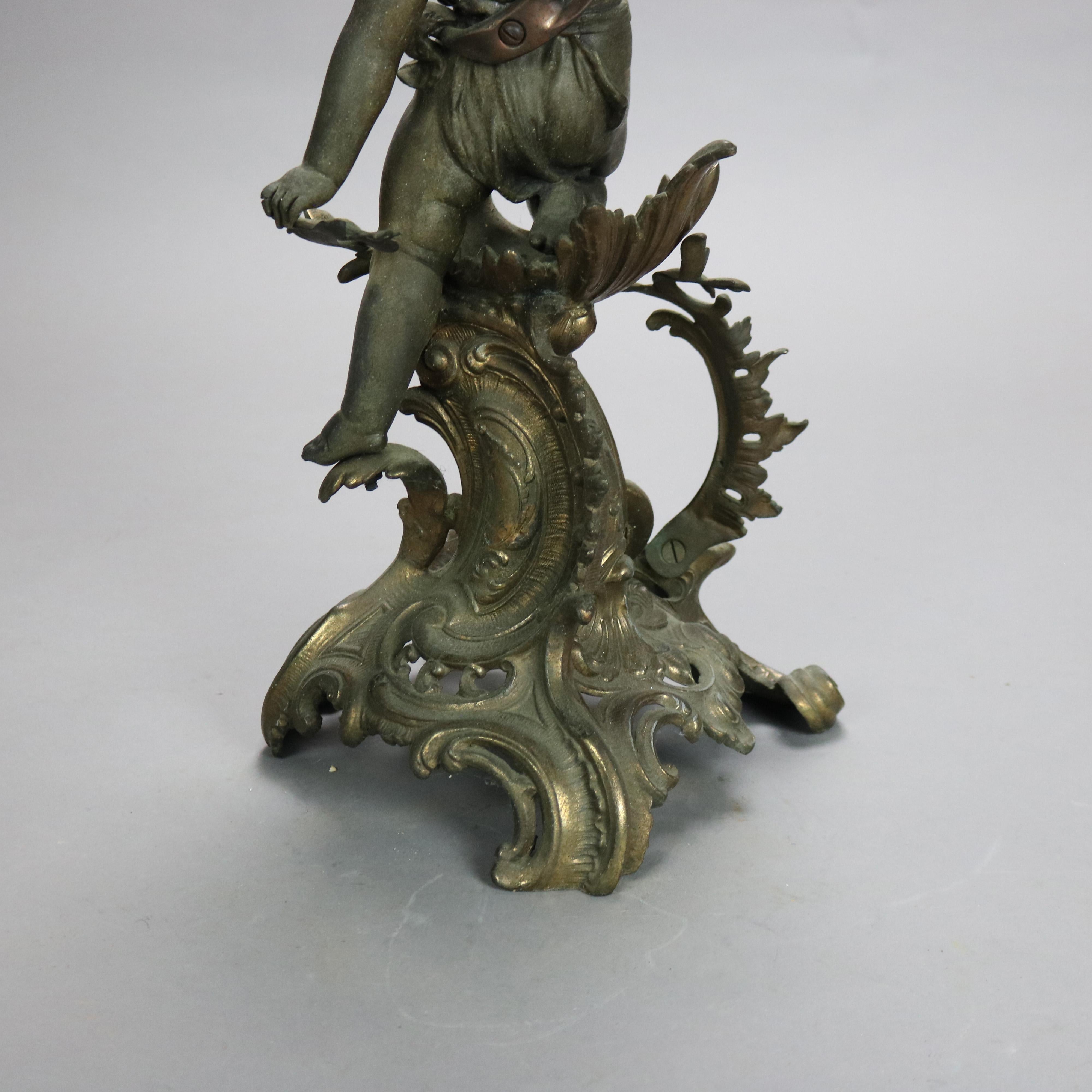 Antique French Figural & Floral Five Light Candelabra Lamp with Cherub c1890 1