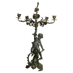 Antique French Figural & Floral Five Light Candelabra Lamp with Cherub c1890