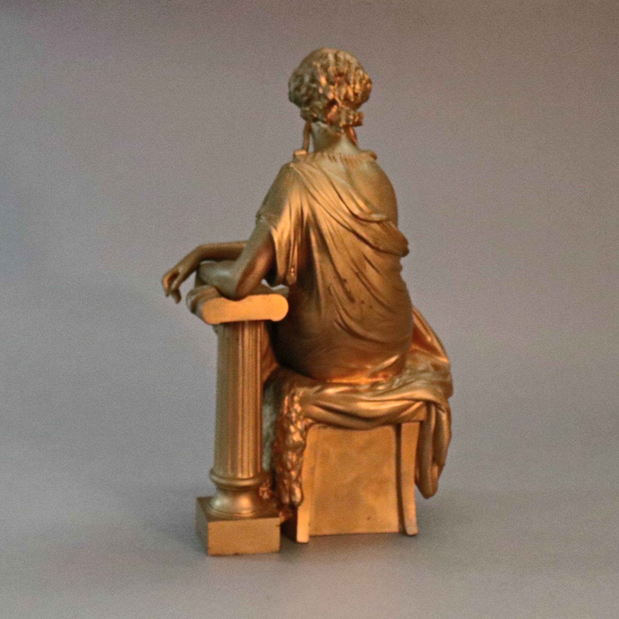 Classical Greek Antique French Figural Gilt Bronze Sculpture of Classical Woman, circa 1890