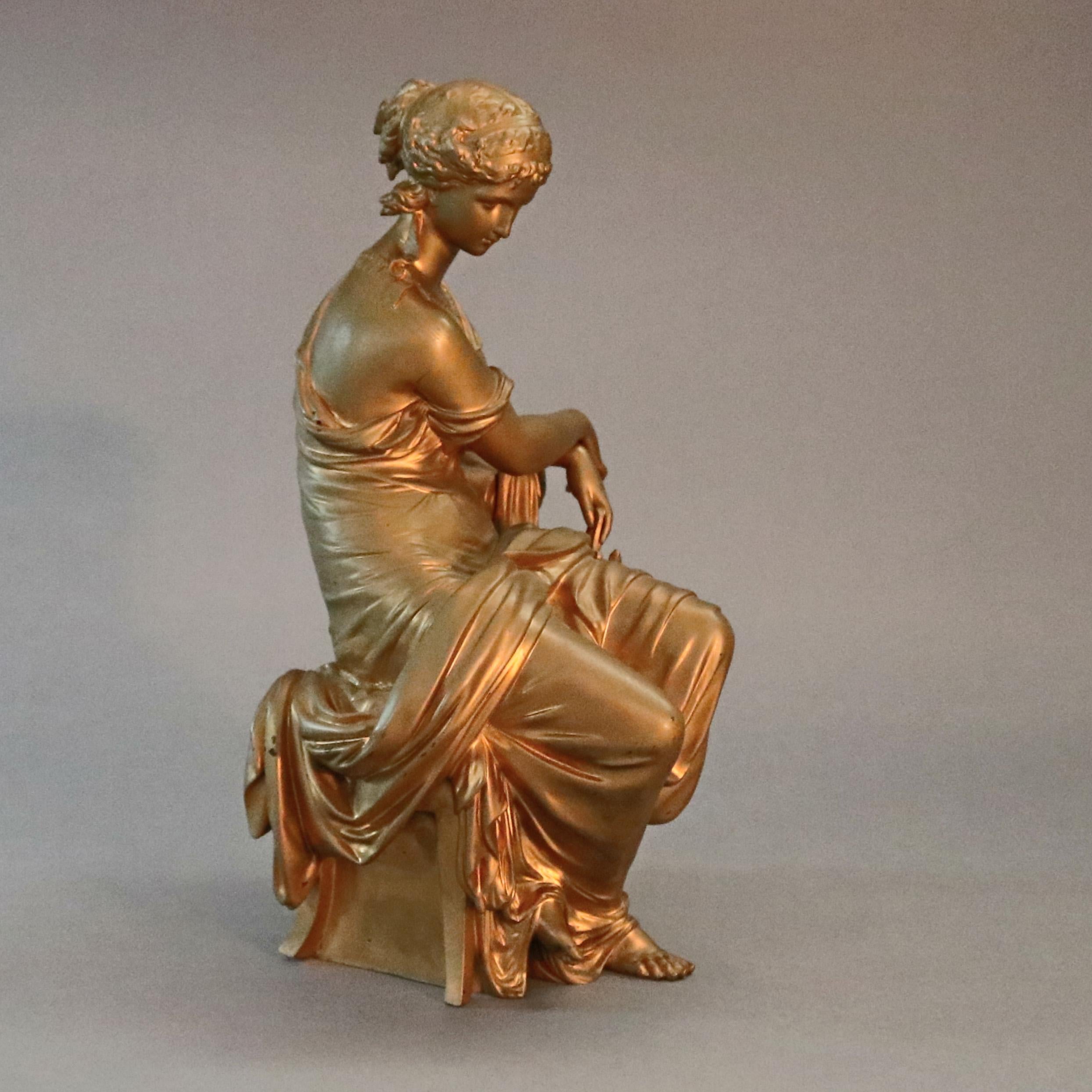 Cast Antique French Figural Gilt Bronze Sculpture of Classical Woman, circa 1890