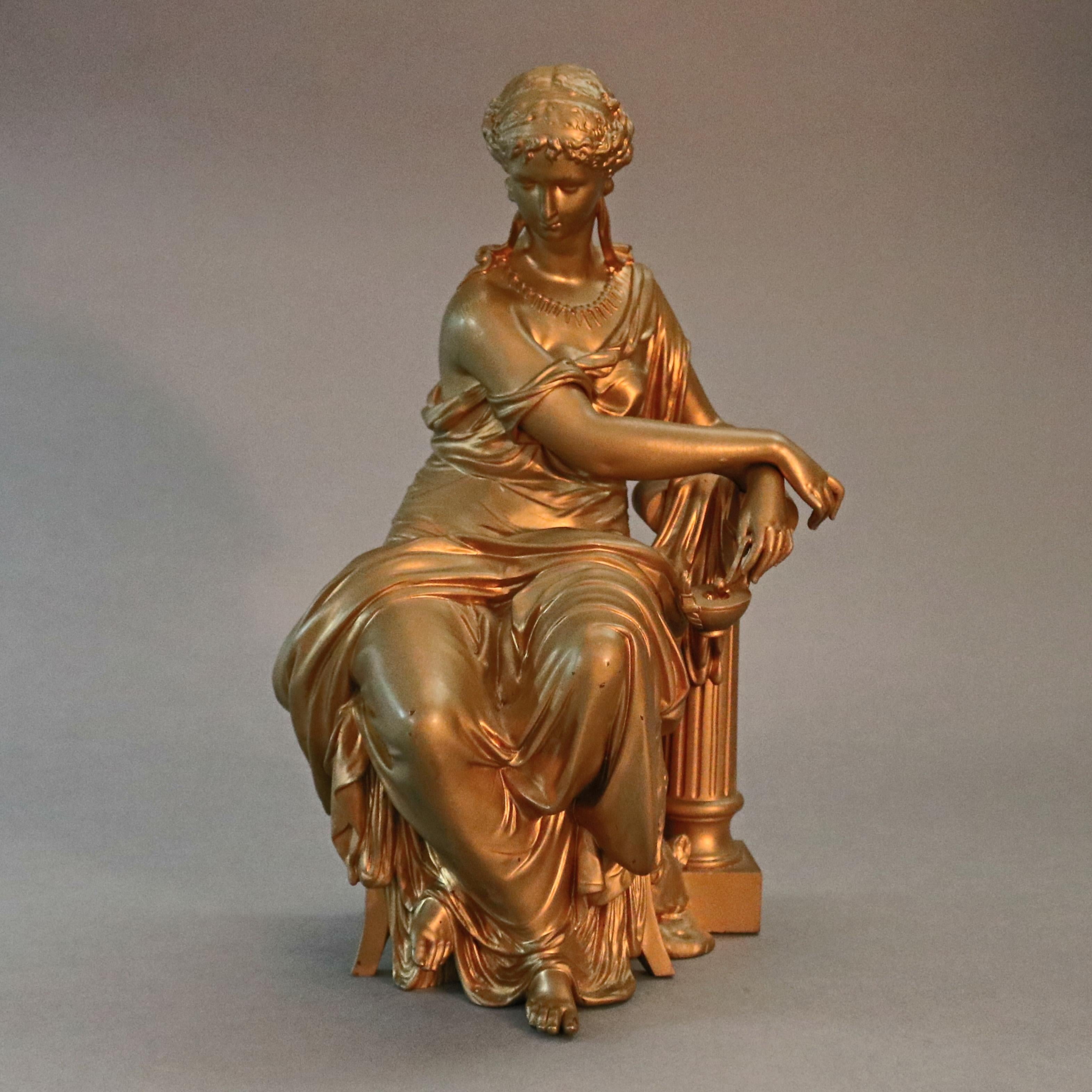 Antique French Figural Gilt Bronze Sculpture of Classical Woman, circa 1890 In Good Condition In Big Flats, NY