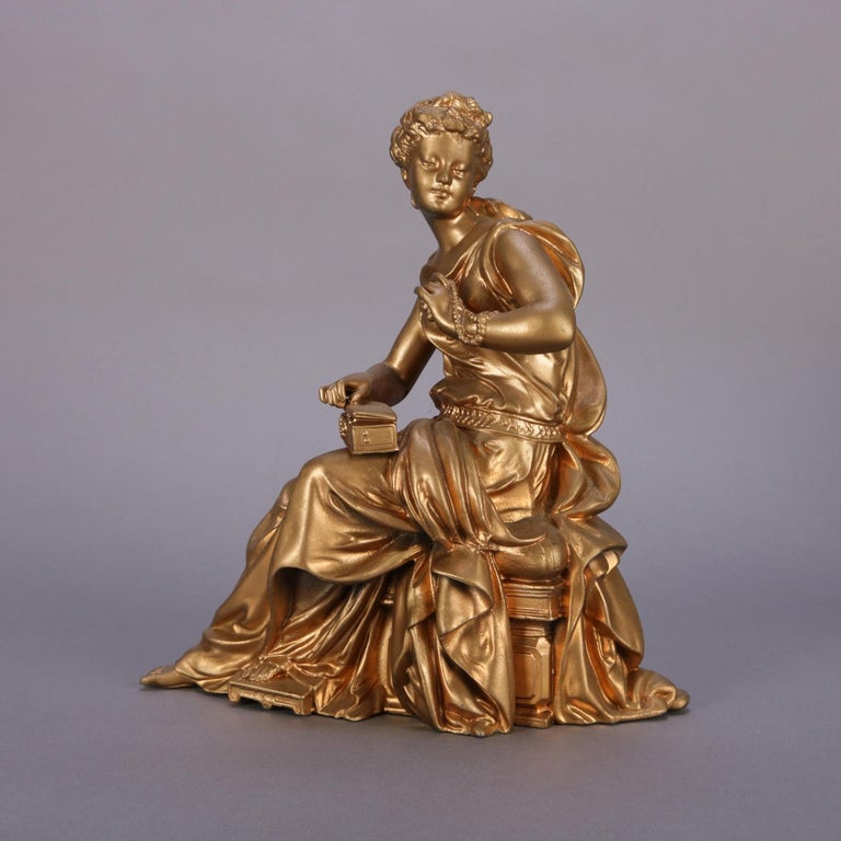 Antique French Figural Gilt Bronze Sculpture of Classical Woman, circa