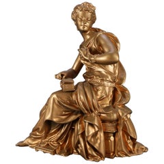 Antique French Figural Gilt Bronze Sculpture of Classical Woman, circa 1890