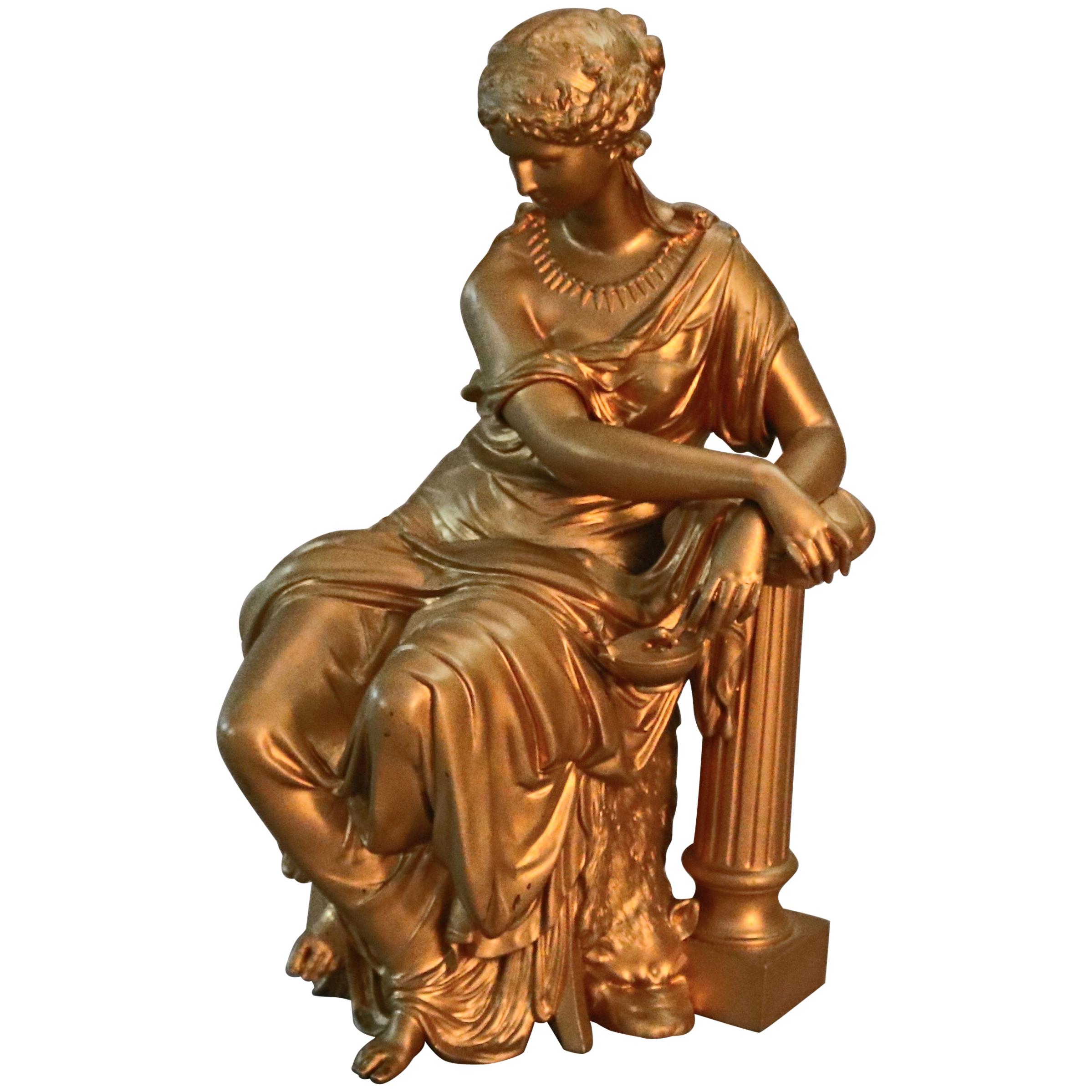 Antique French Figural Gilt Bronze Sculpture of Classical Woman, circa 1890