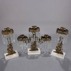 Antique French Figural Gilt, Crystal and Marble Bird Three-Piece Girandole Set